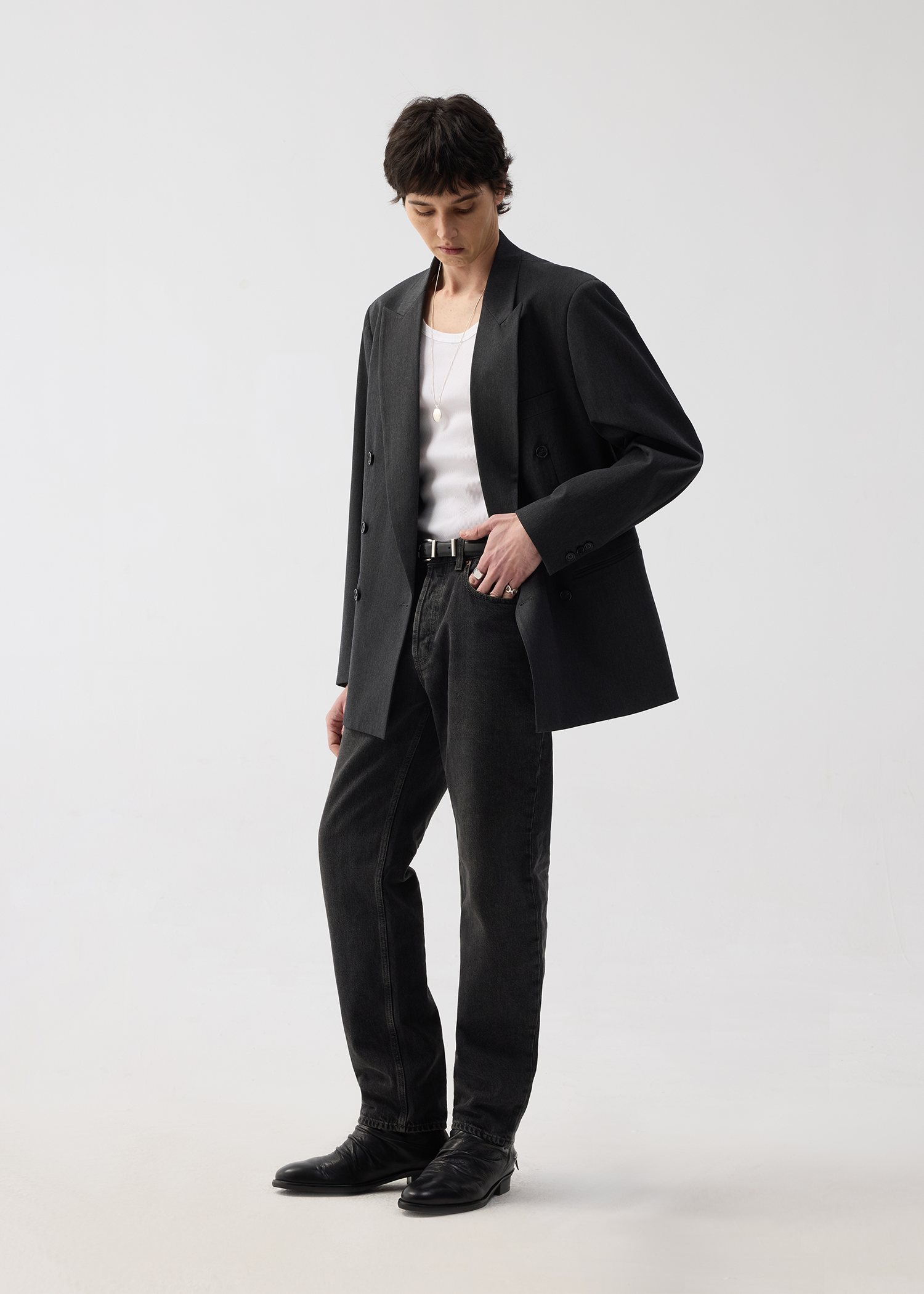 Notch Lapel Suit Blazer Gray