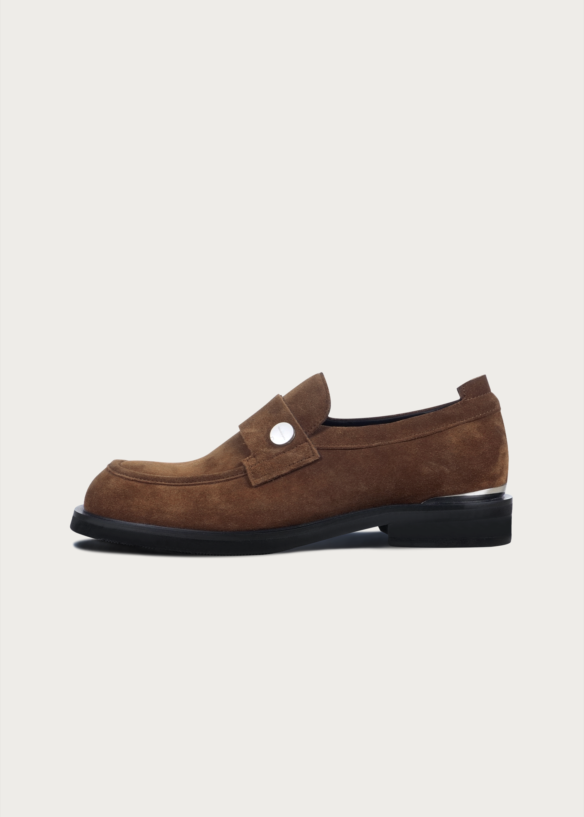Button Suede Loafers Brown