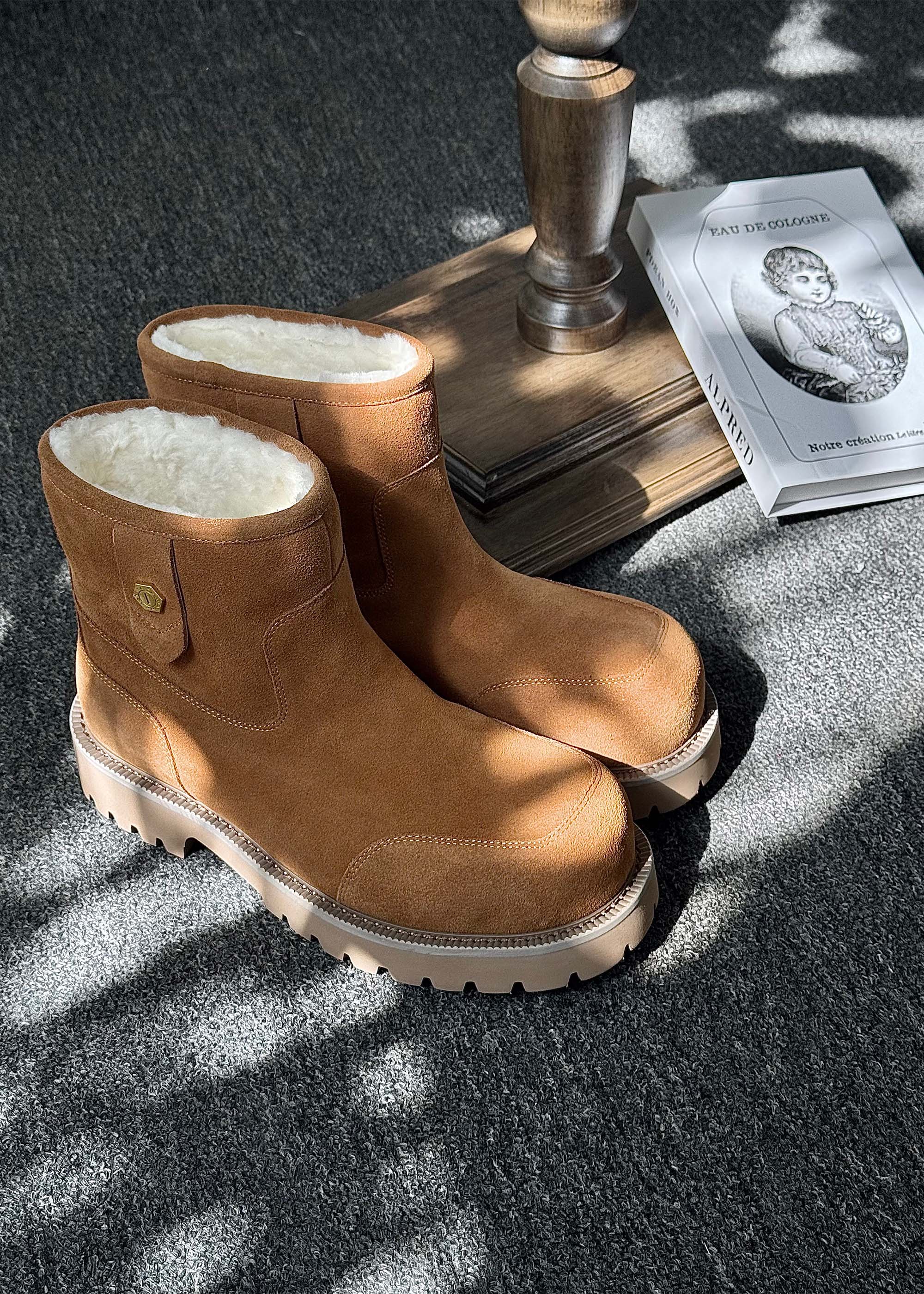 Fleece Mid-Top Snow Boots Light Coffee Brown
