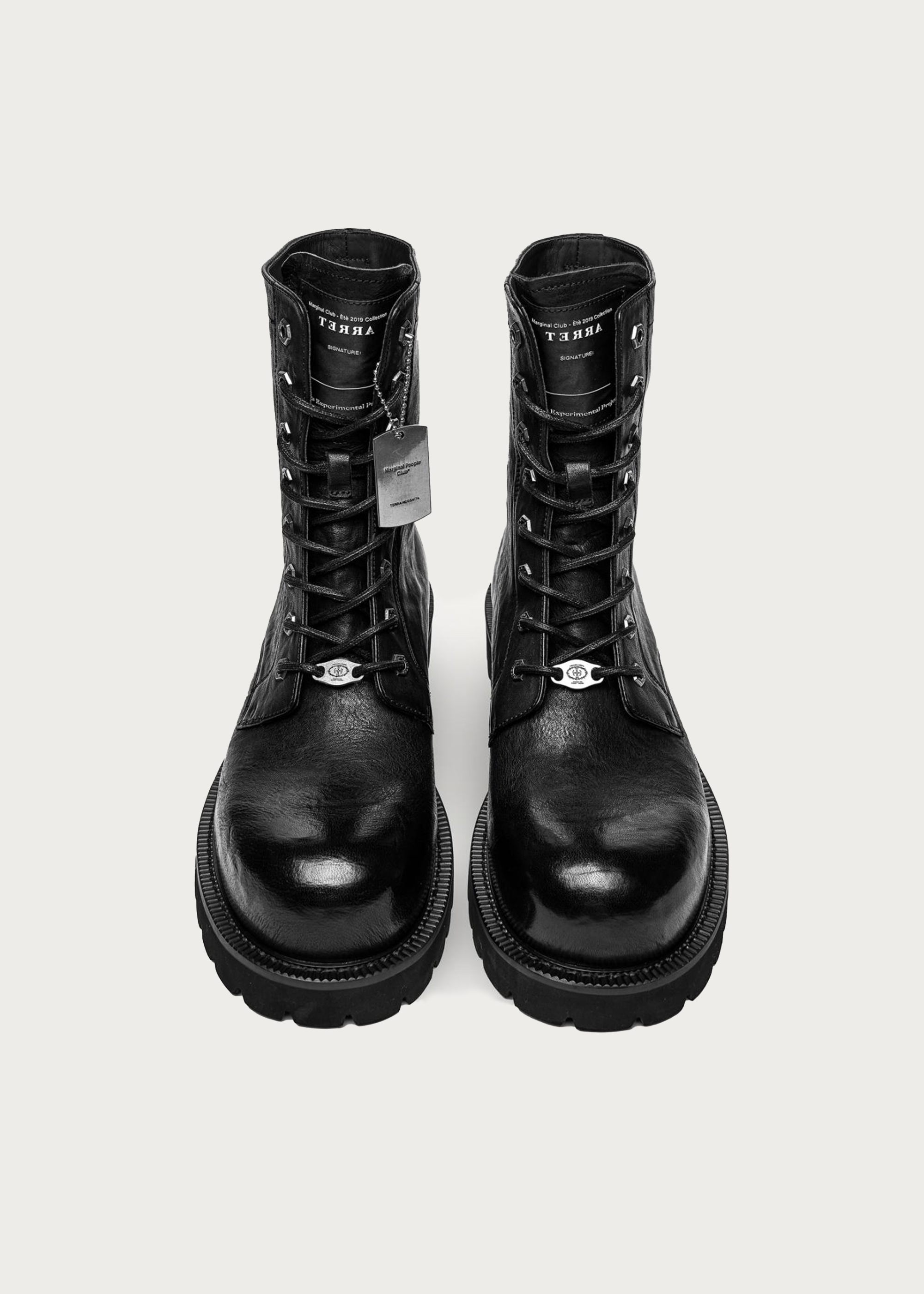 8-Eyelet Mid-Calf Leather Boots Black