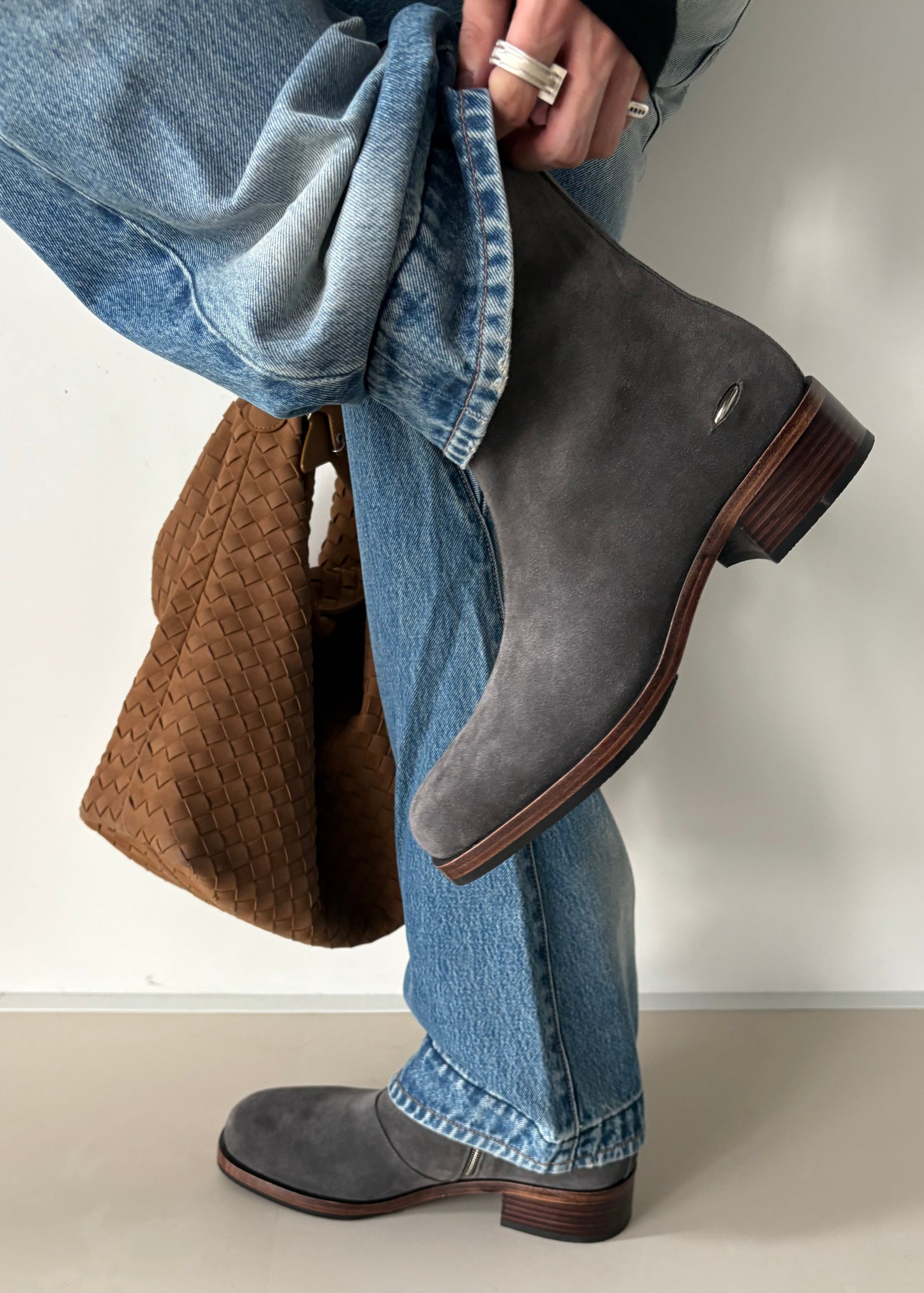 Suede Ankle Boots Gray worn styling