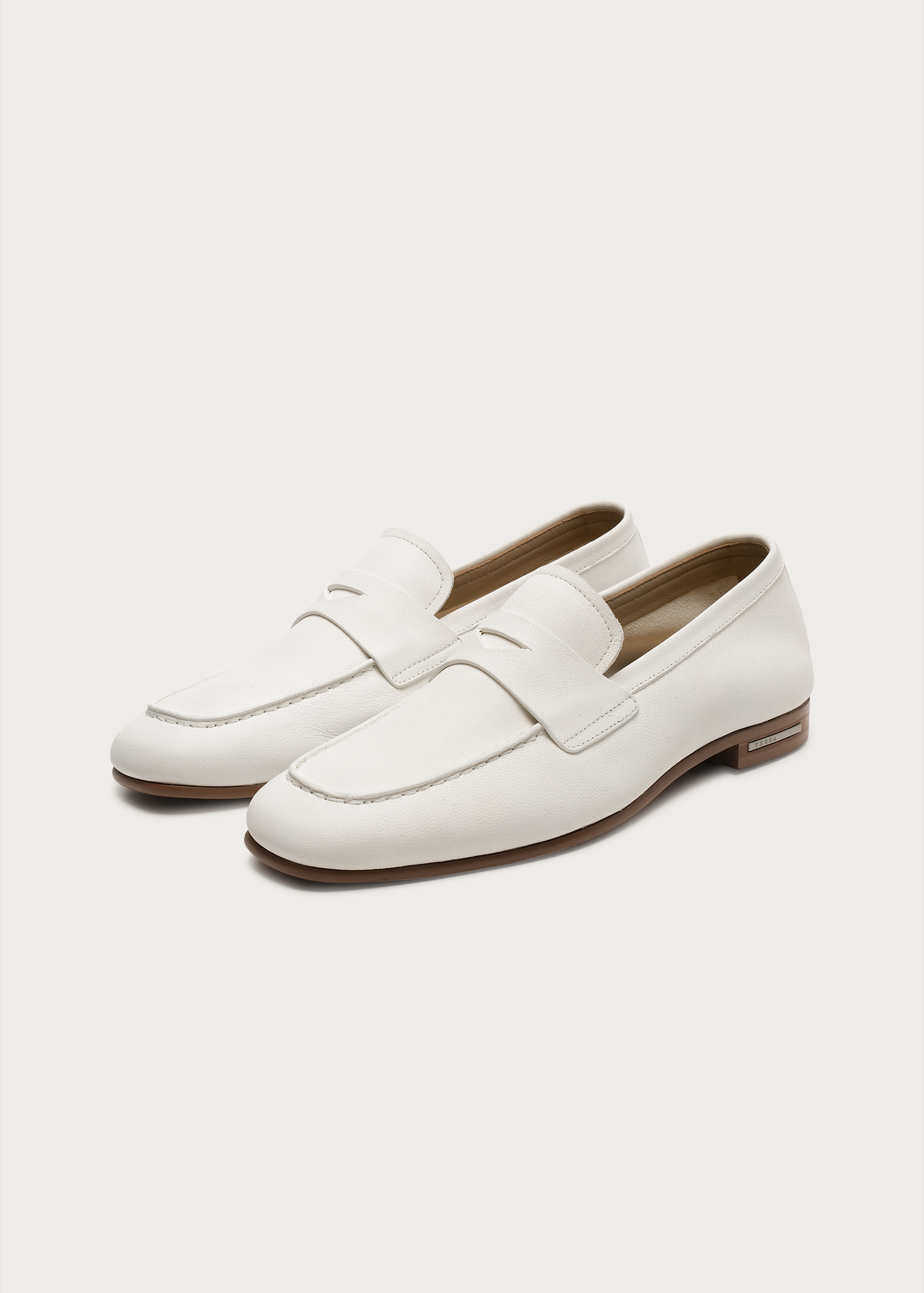 Camel leather loafers White