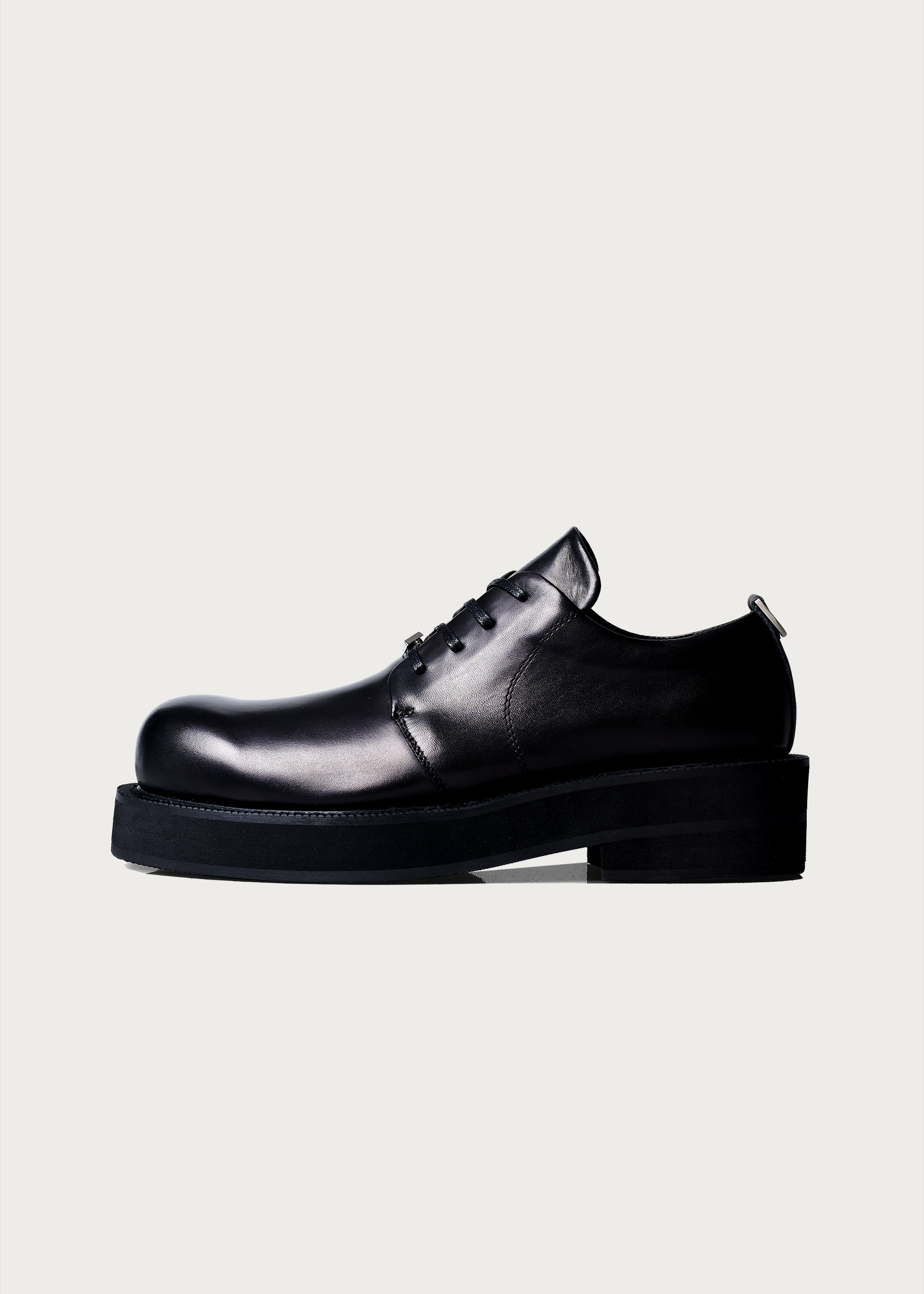 Thick-Soled Leather Derby Shoes Black