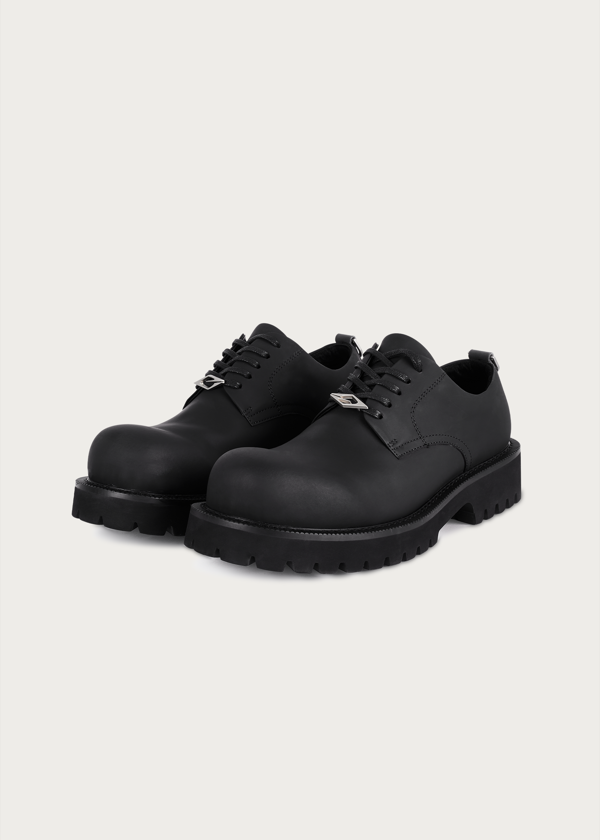 Chunky Round-Toe Derby Shoes Matte Black