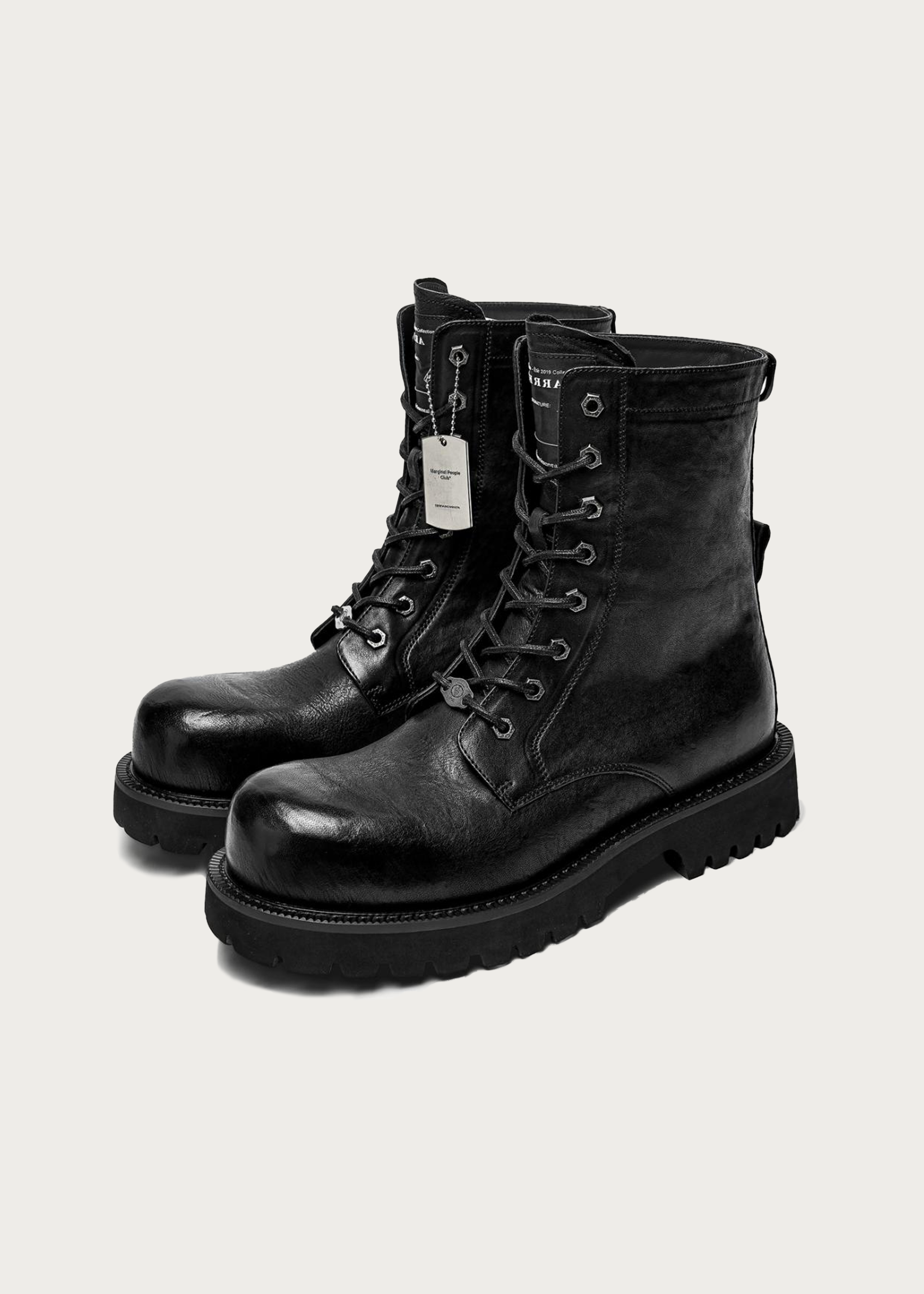 8-Eyelet Mid-Calf Leather Boots Black