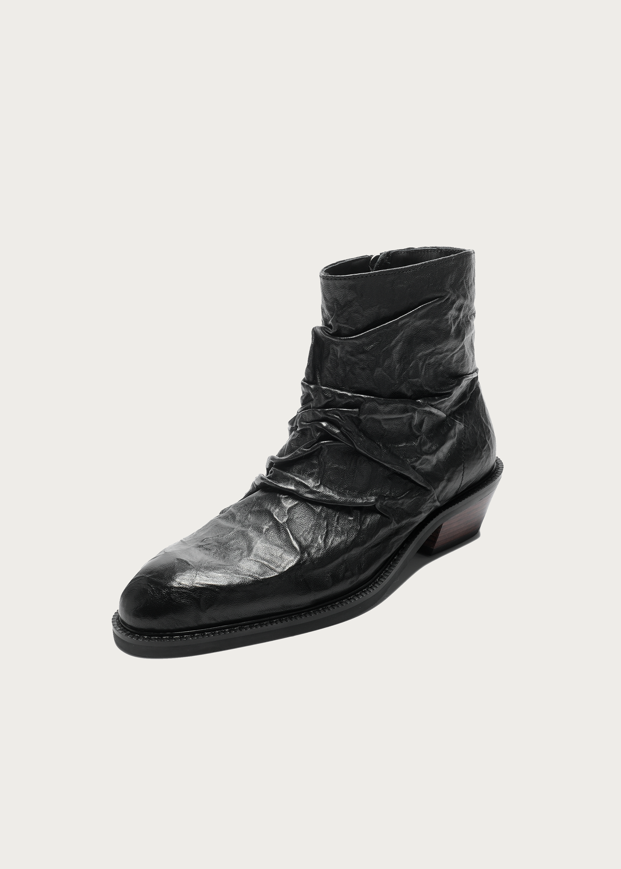 Metallic sheepskin boot upper texture detail