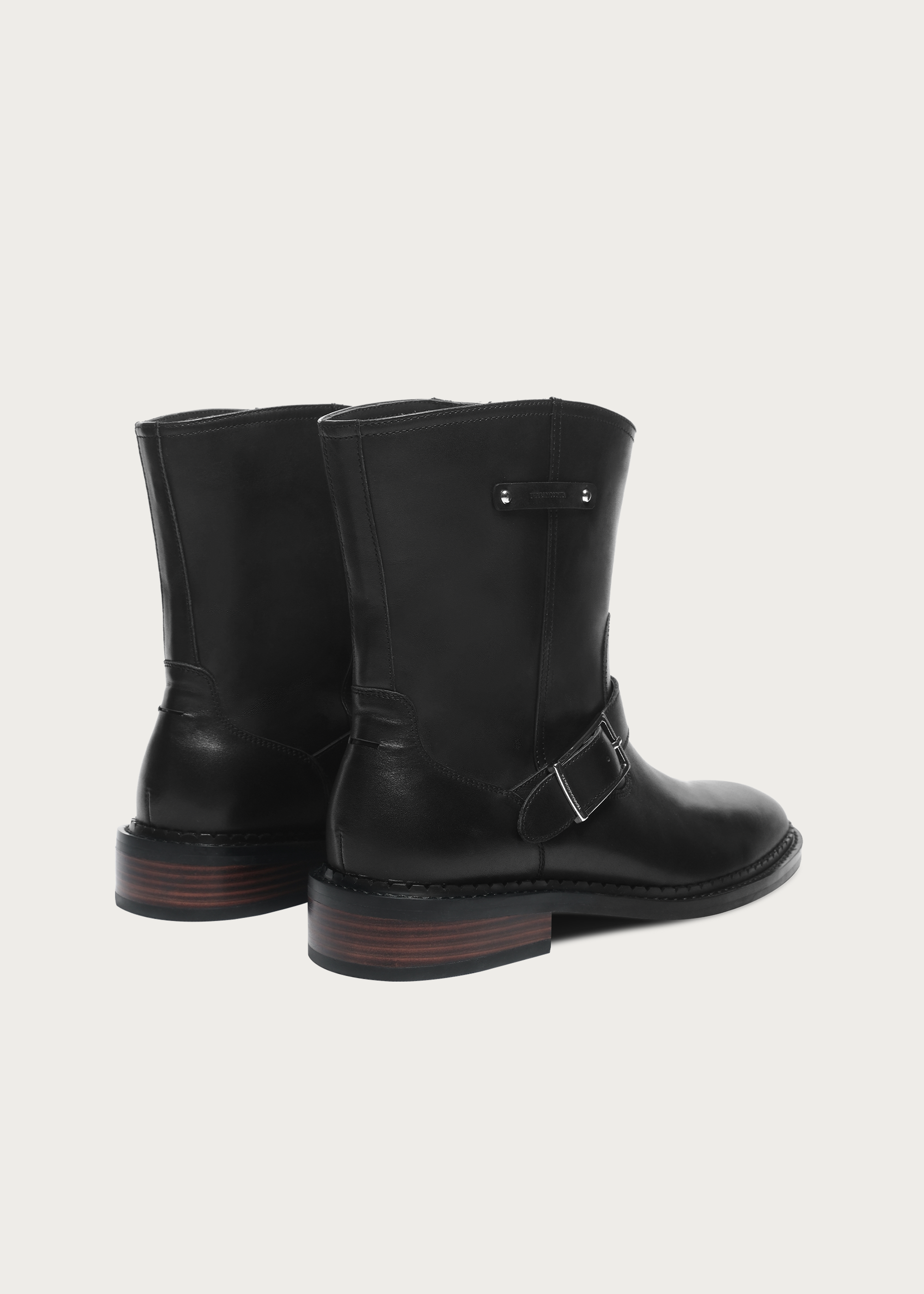 Wood-Grain Heel Ankle Boots Black