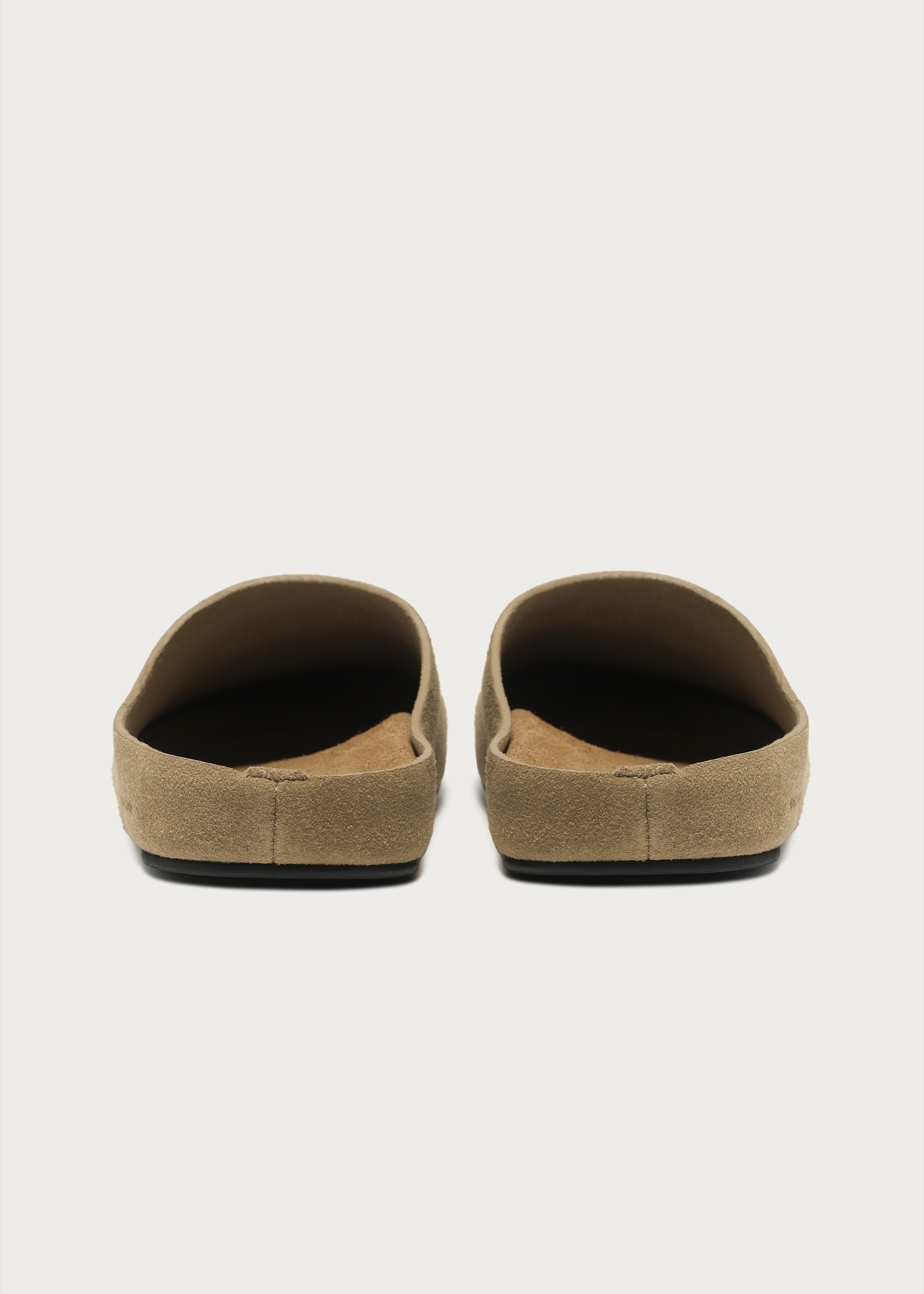 Cloud-Feel Suede Clogs Khaki sole detail