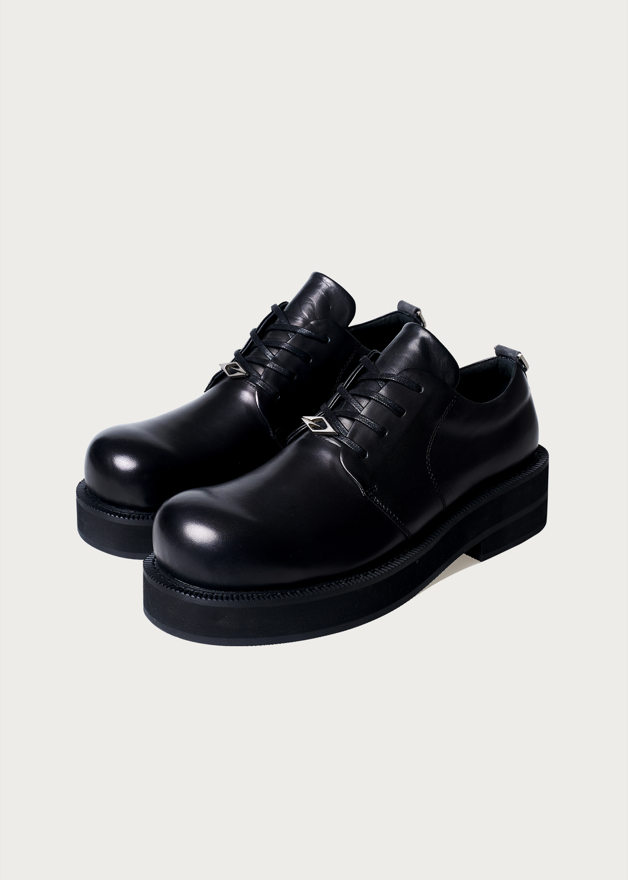 Thick-Soled Leather Derby Shoes Black