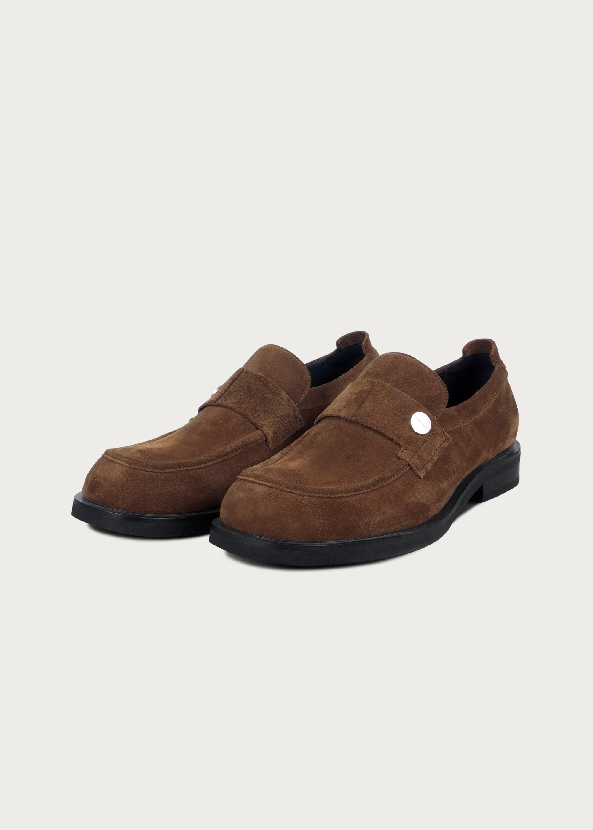 Button Suede Loafers Brown