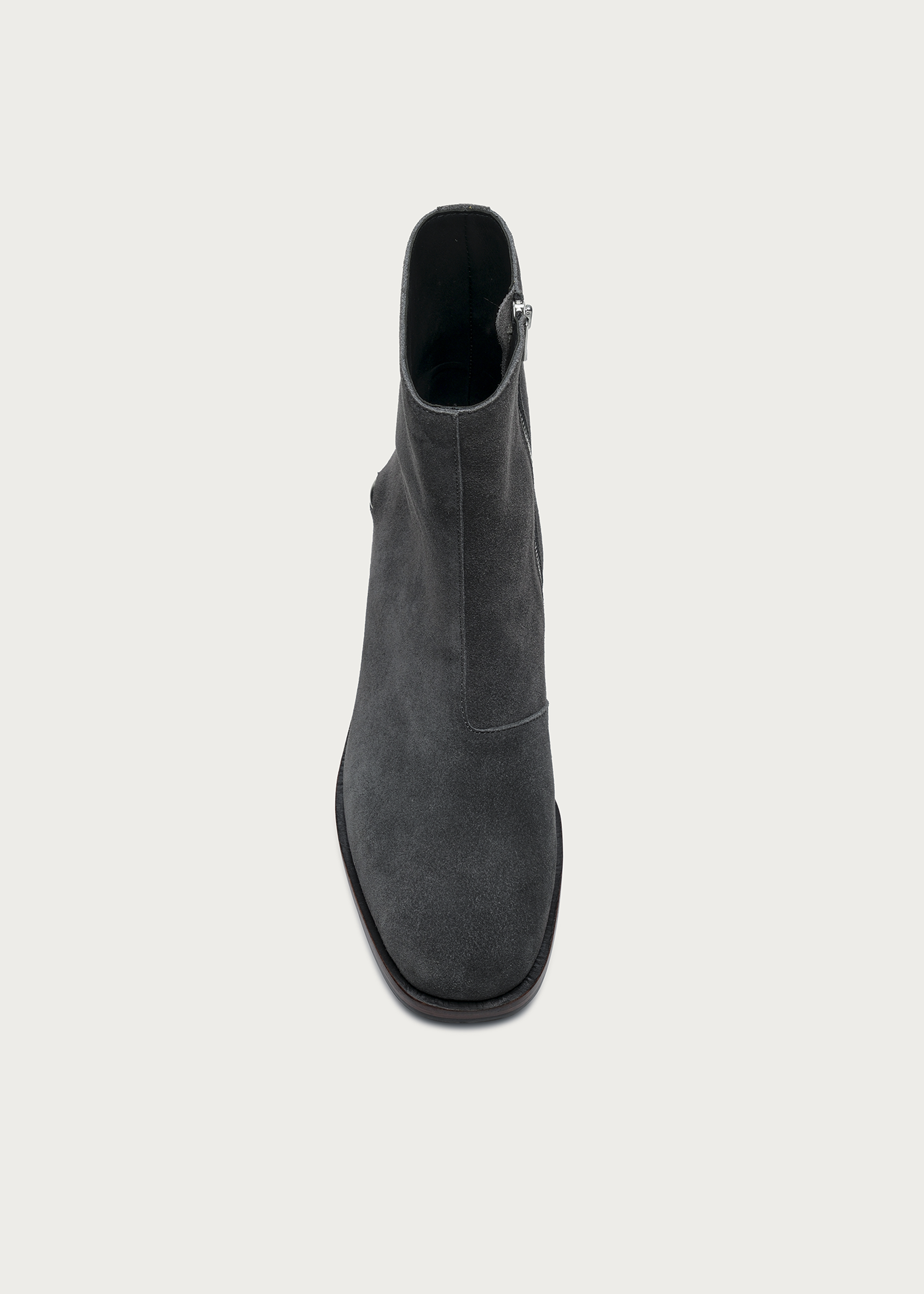 Gray suede ankle boots texture detail