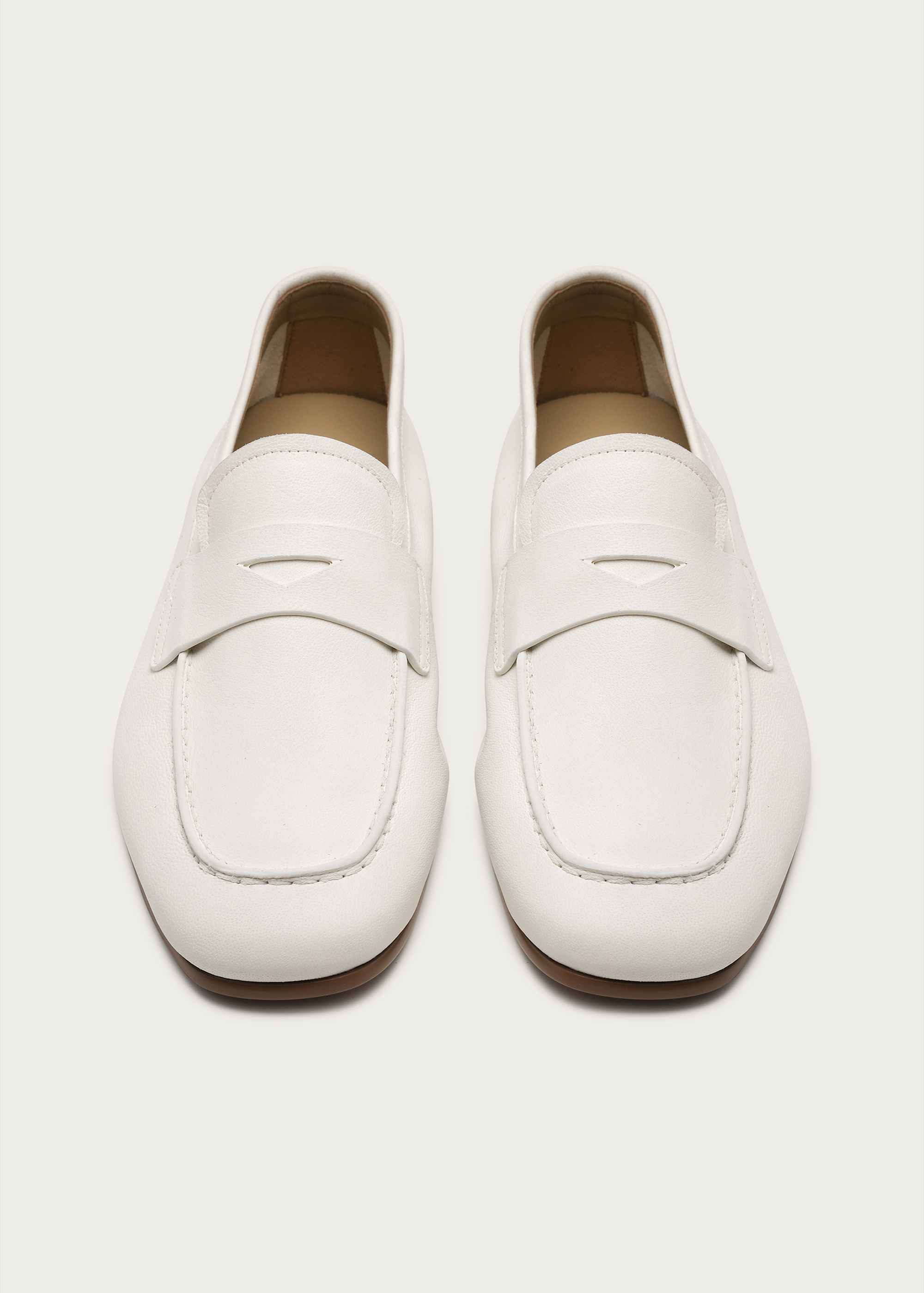 Camel leather loafers White
