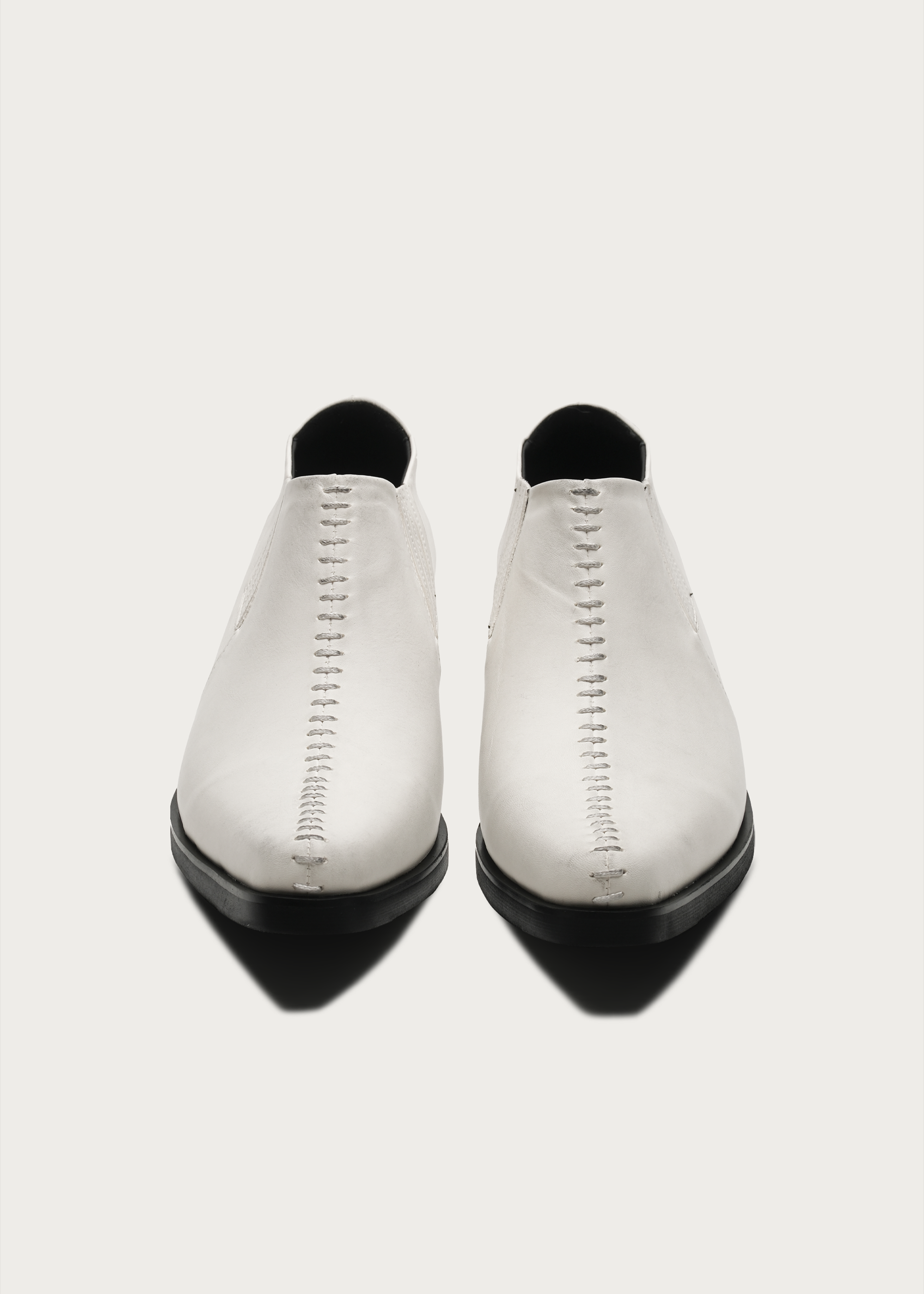 Front Stitch Leather Boots Dirty White