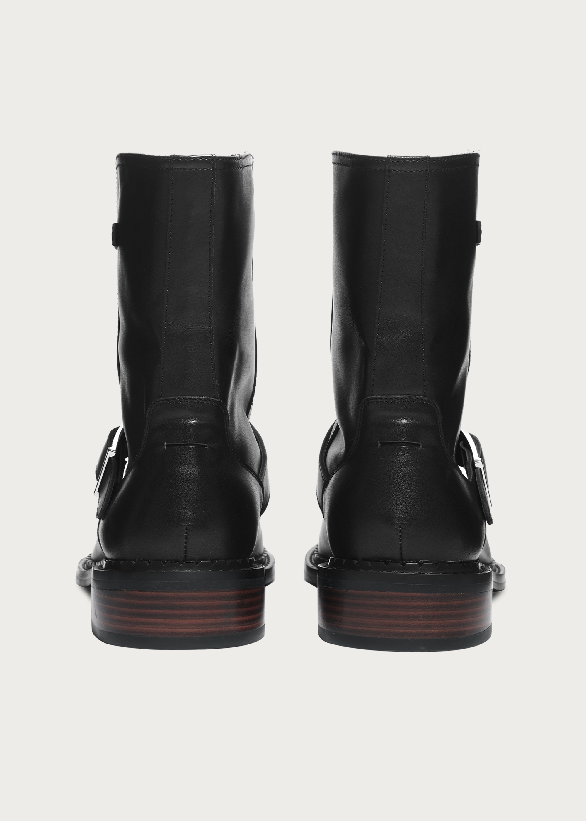 Wood-Grain Heel Ankle Boots Black