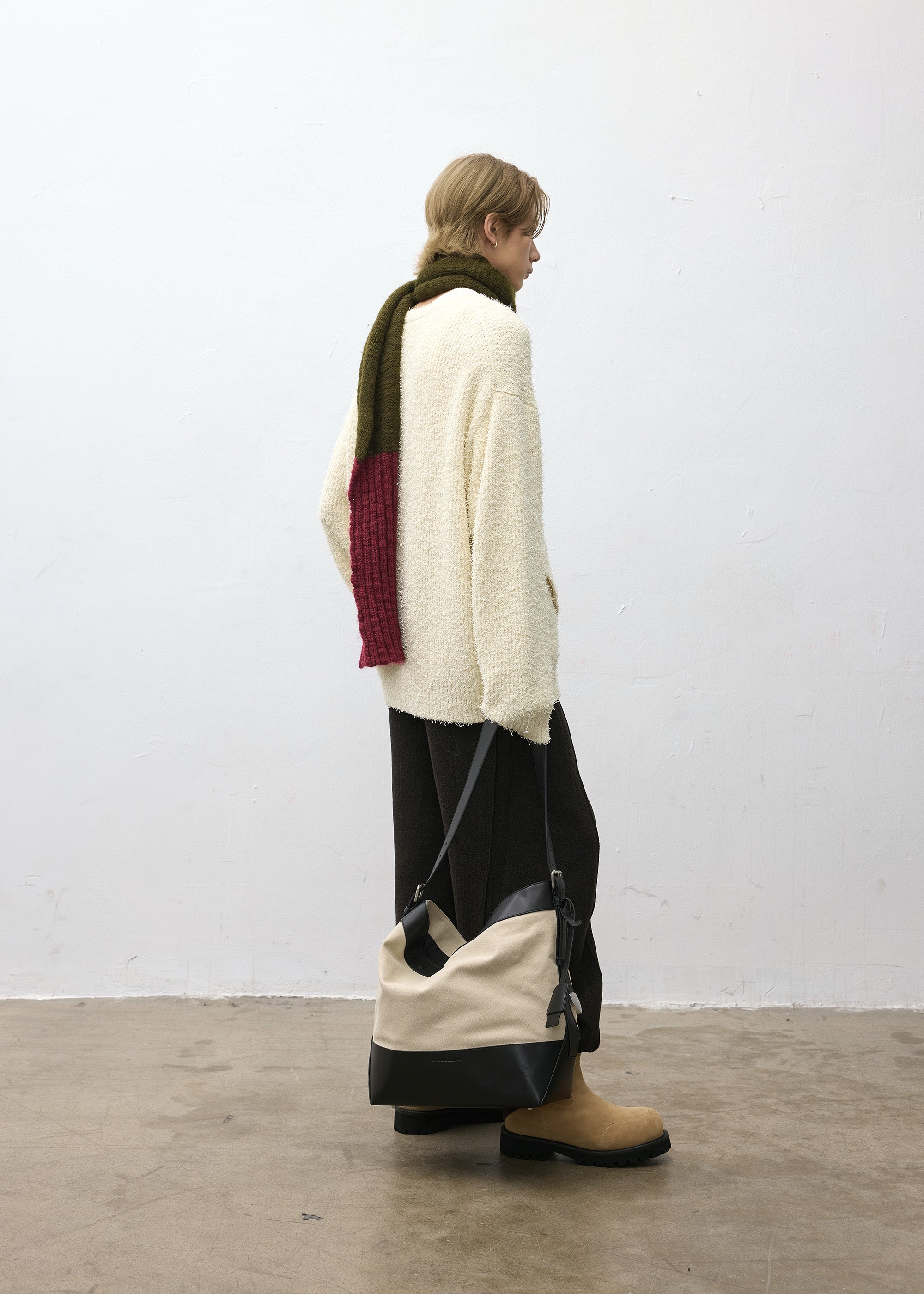 Patchwork Washed Canvas Tote Bag Light Khaki