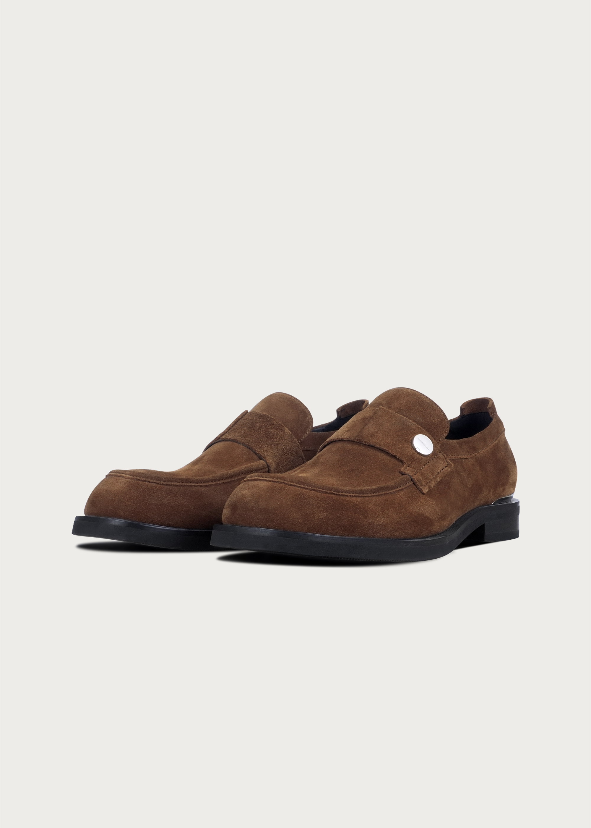 Button Suede Loafers Brown
