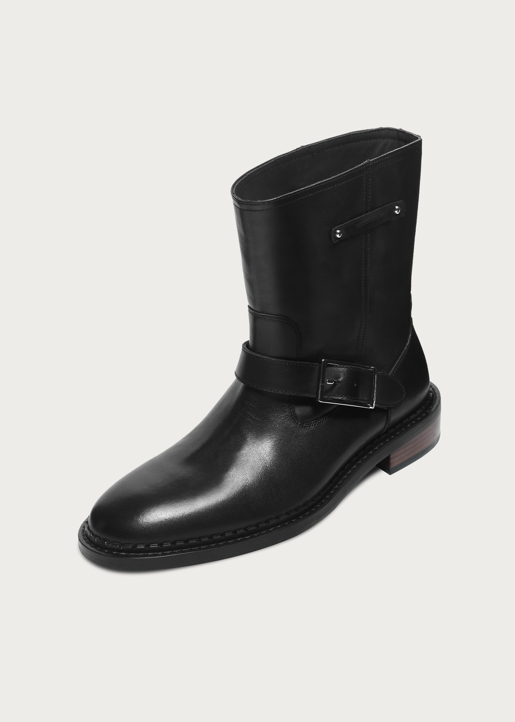 Wood-Grain Heel Ankle Boots Black