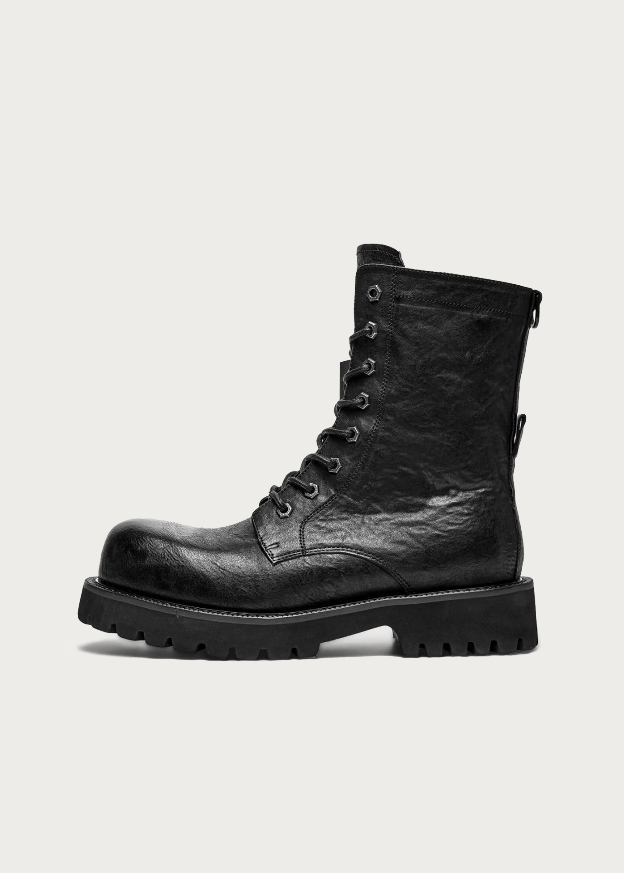 8-Eyelet Mid-Calf Leather Boots Black