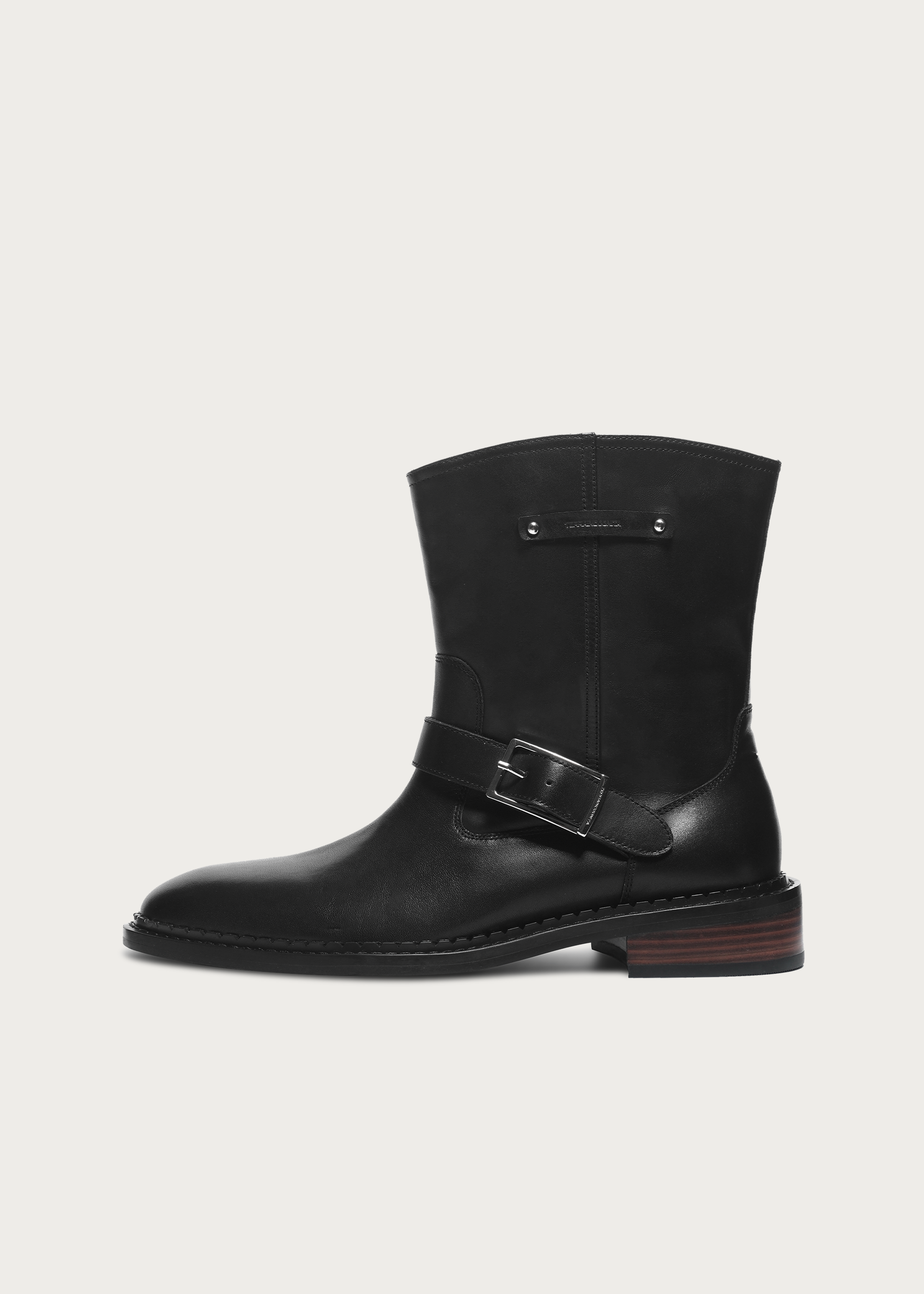 Wood-Grain Heel Ankle Boots Black