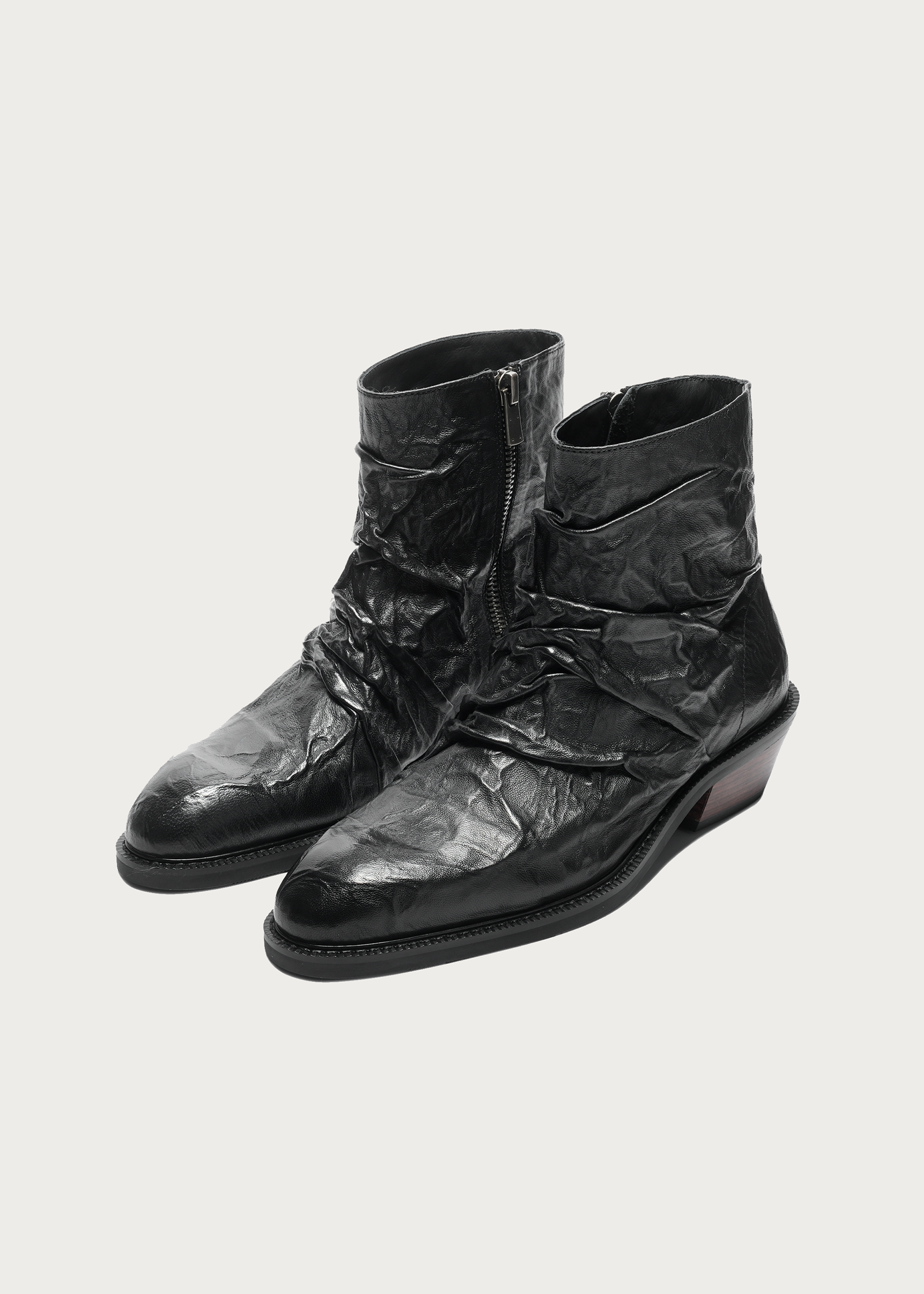 TERRAINCOGNITA Metallic-Texture Wrinkle Sheepskin Ankle Boots