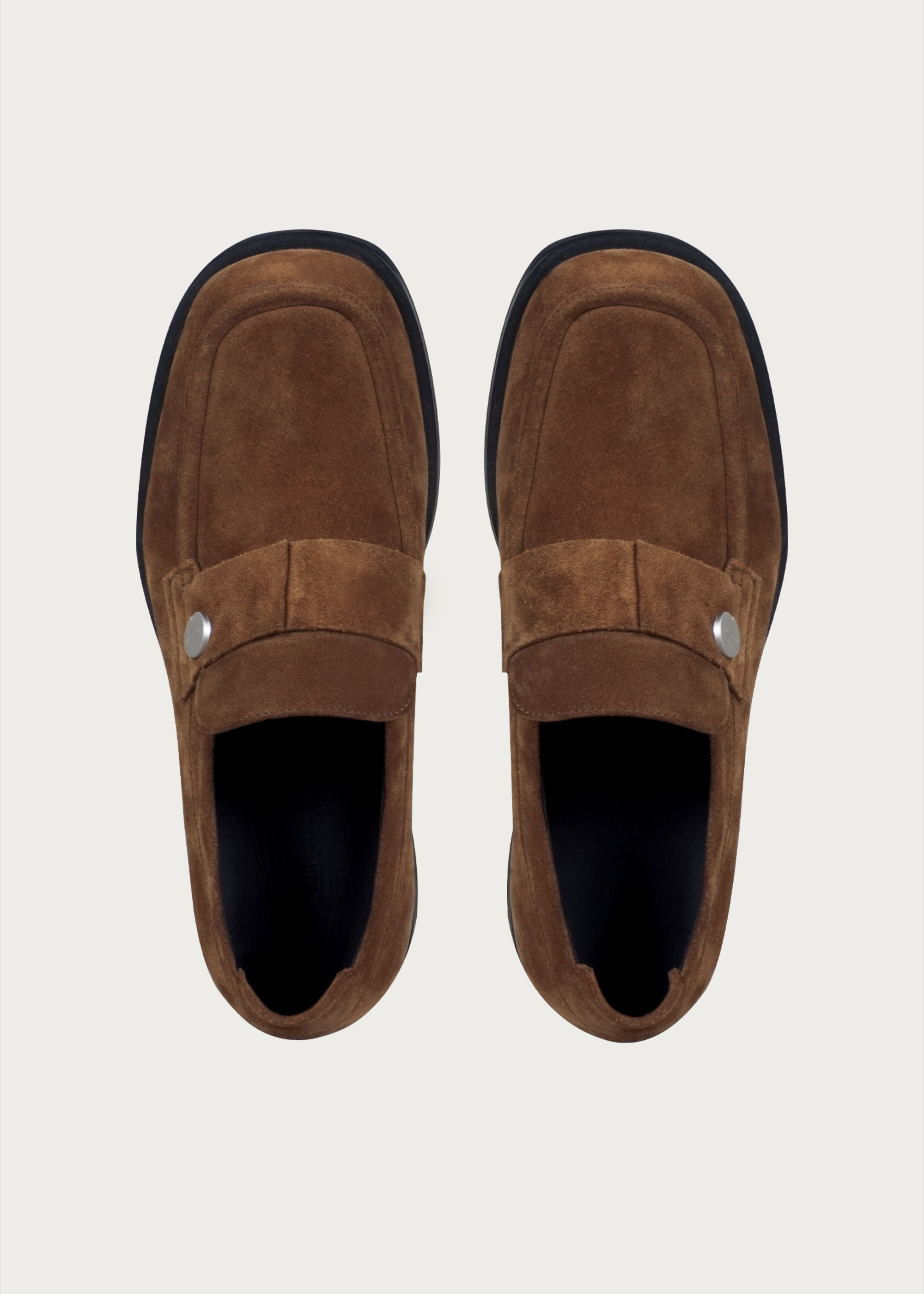 Button Suede Loafers Brown