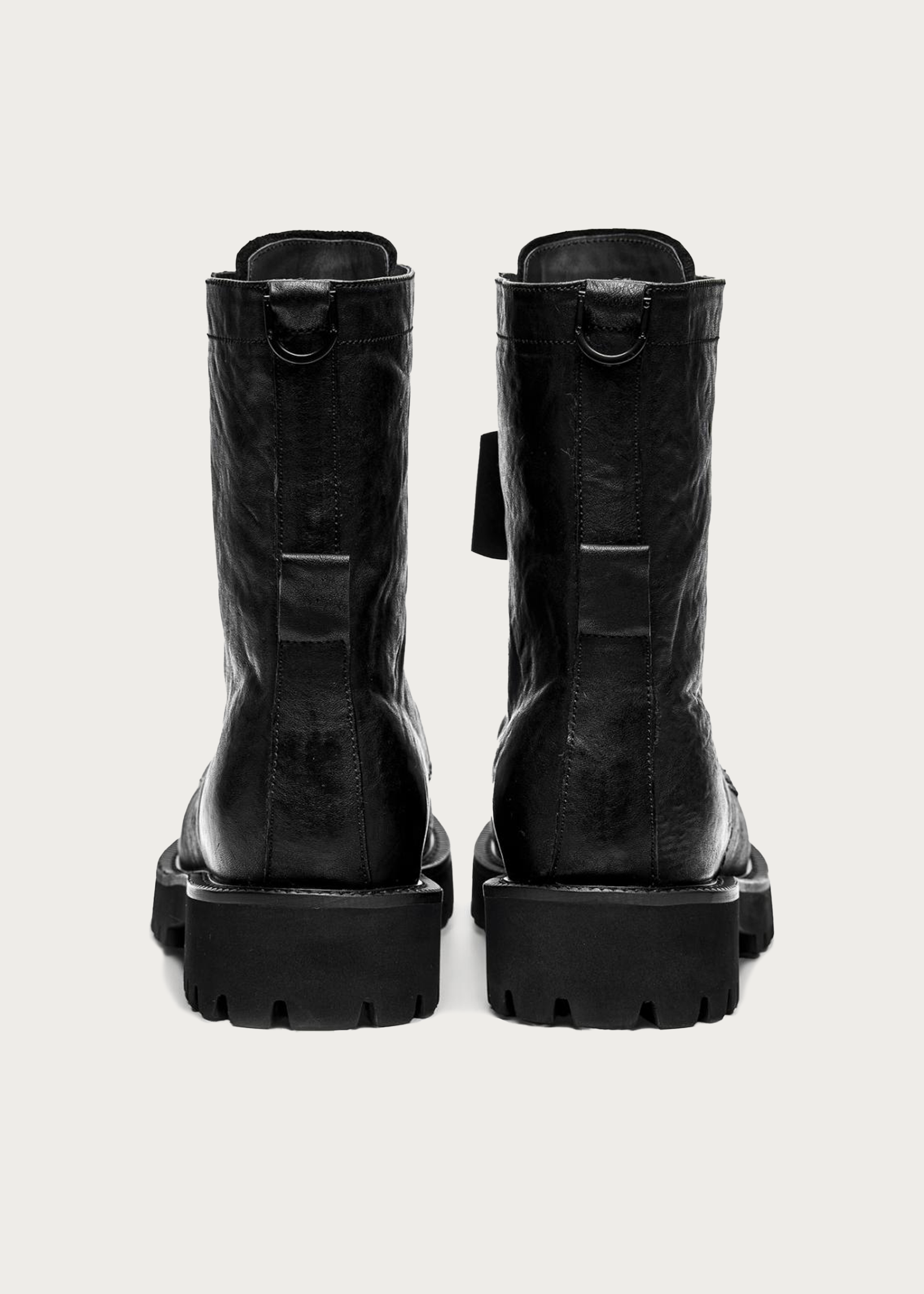 8-Eyelet Mid-Calf Leather Boots Black