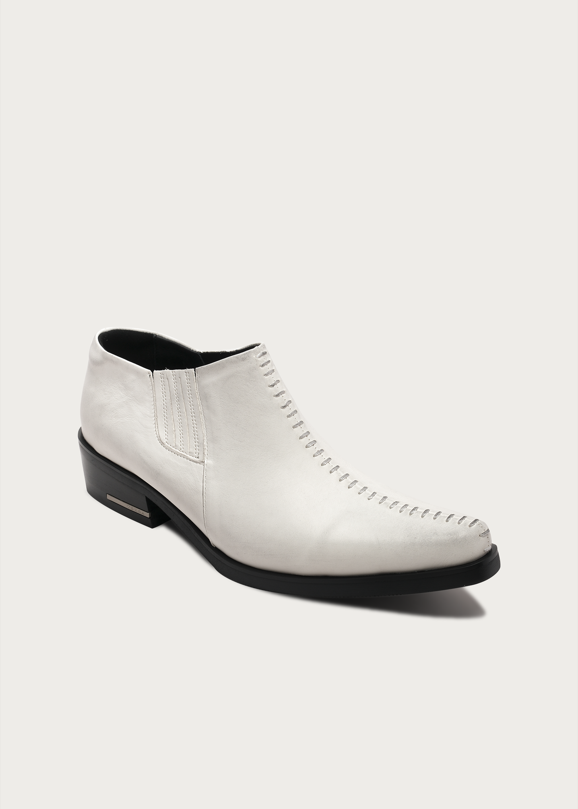 Front Stitch Leather Boots Dirty White
