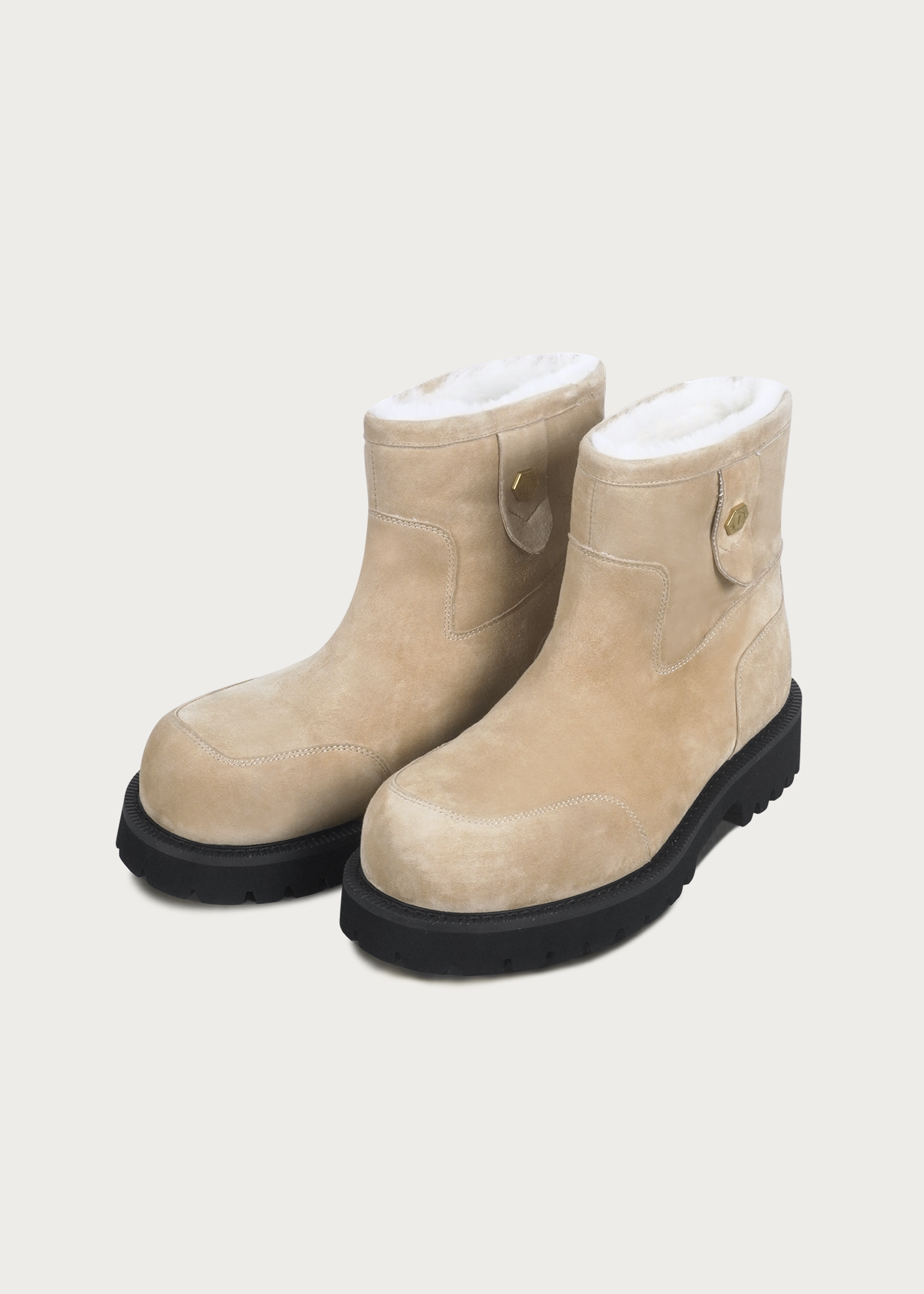 Fleece Mid-Top Snow Boots Light Cream Brown