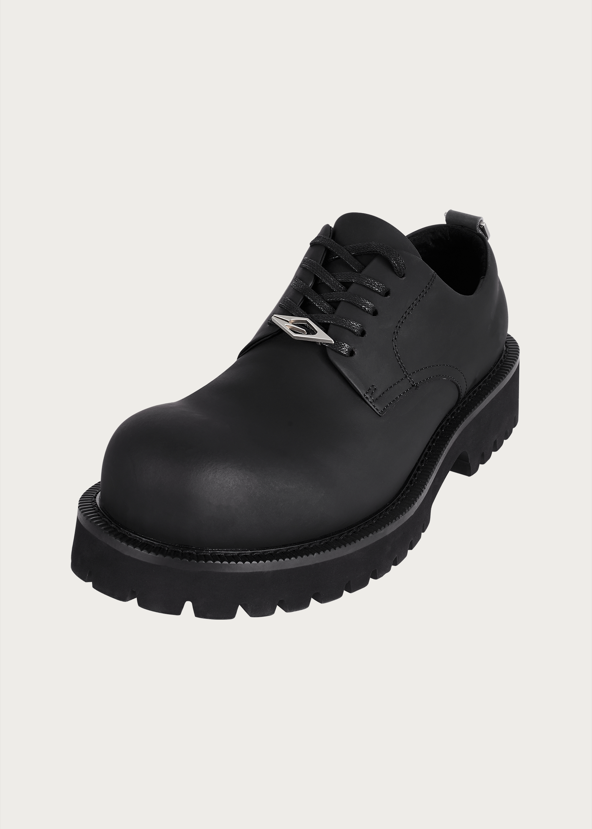 Chunky Round-Toe Derby Shoes Matte Black