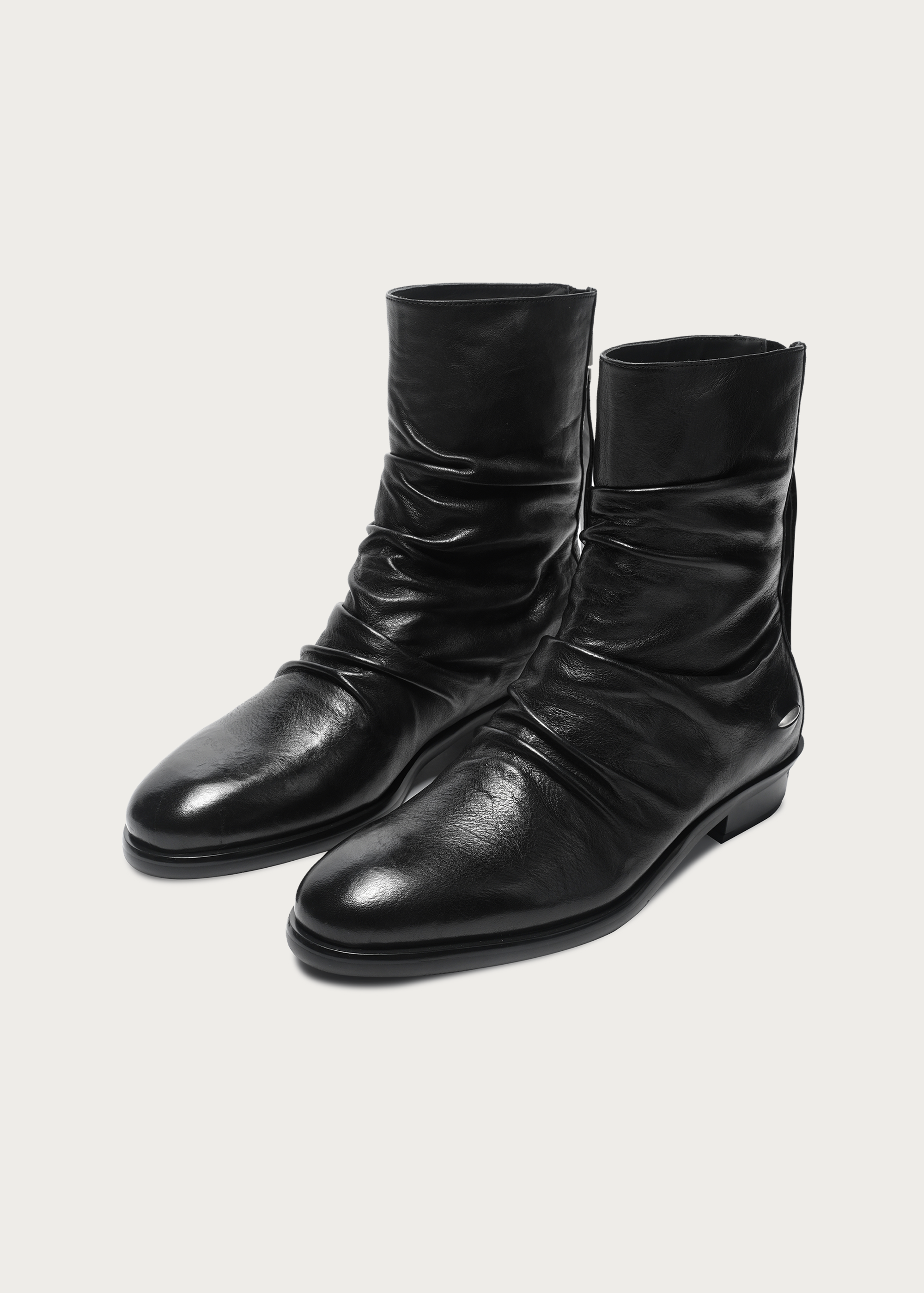 Ruched full-grain horsehide boot upper close-up