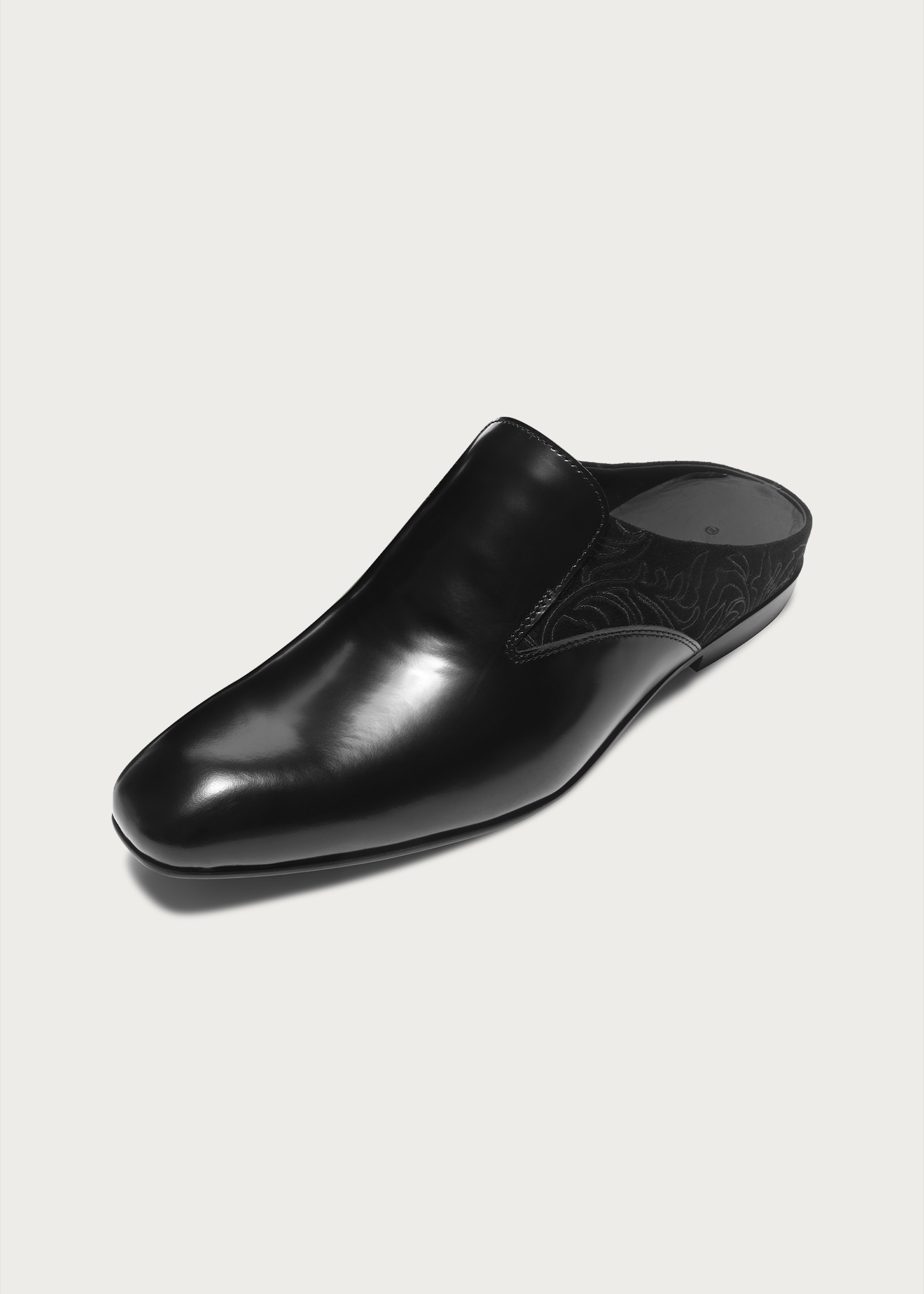 Flower-Patterned Pointed Mules Black