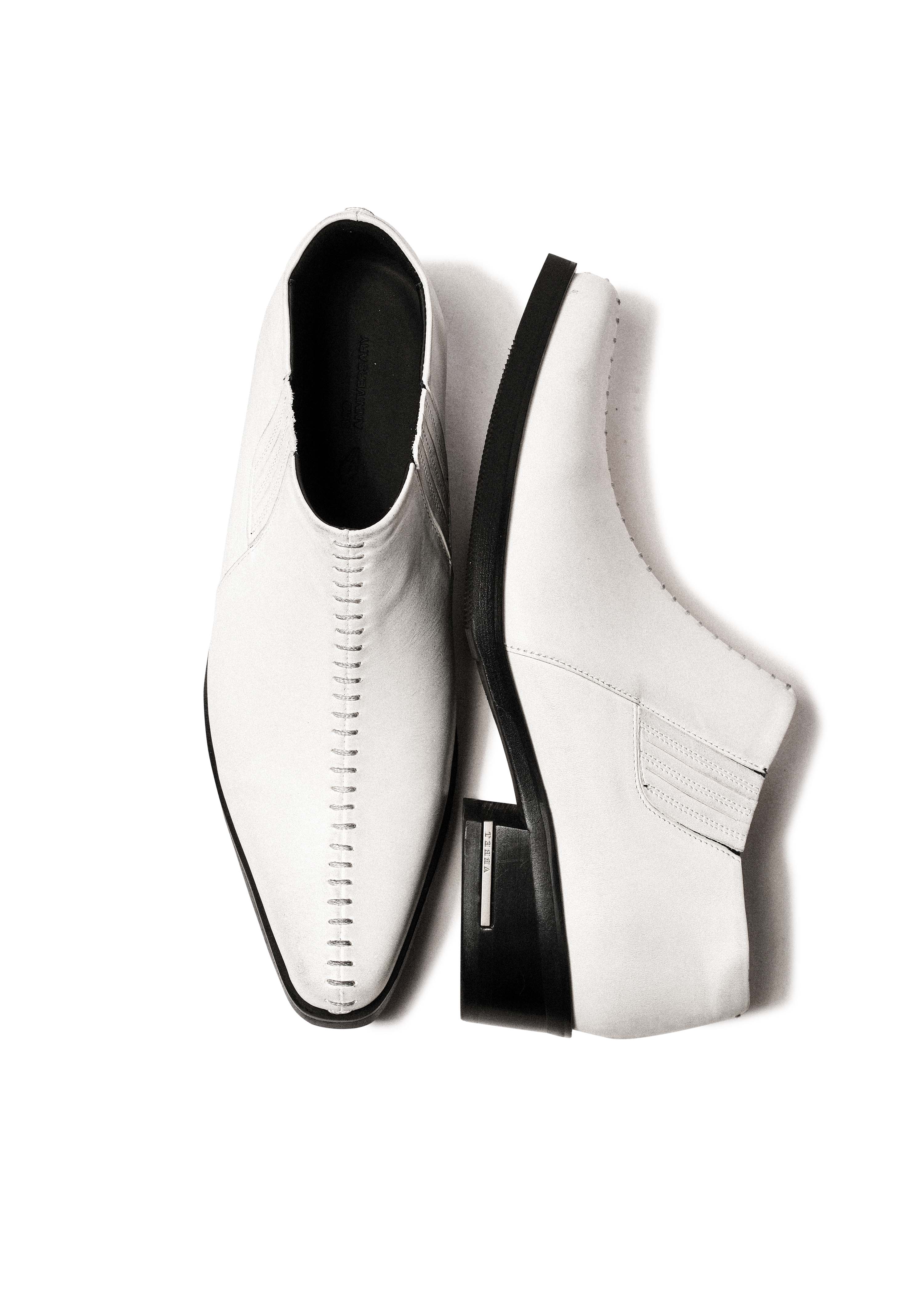 Front Stitch Leather Boots Dirty White