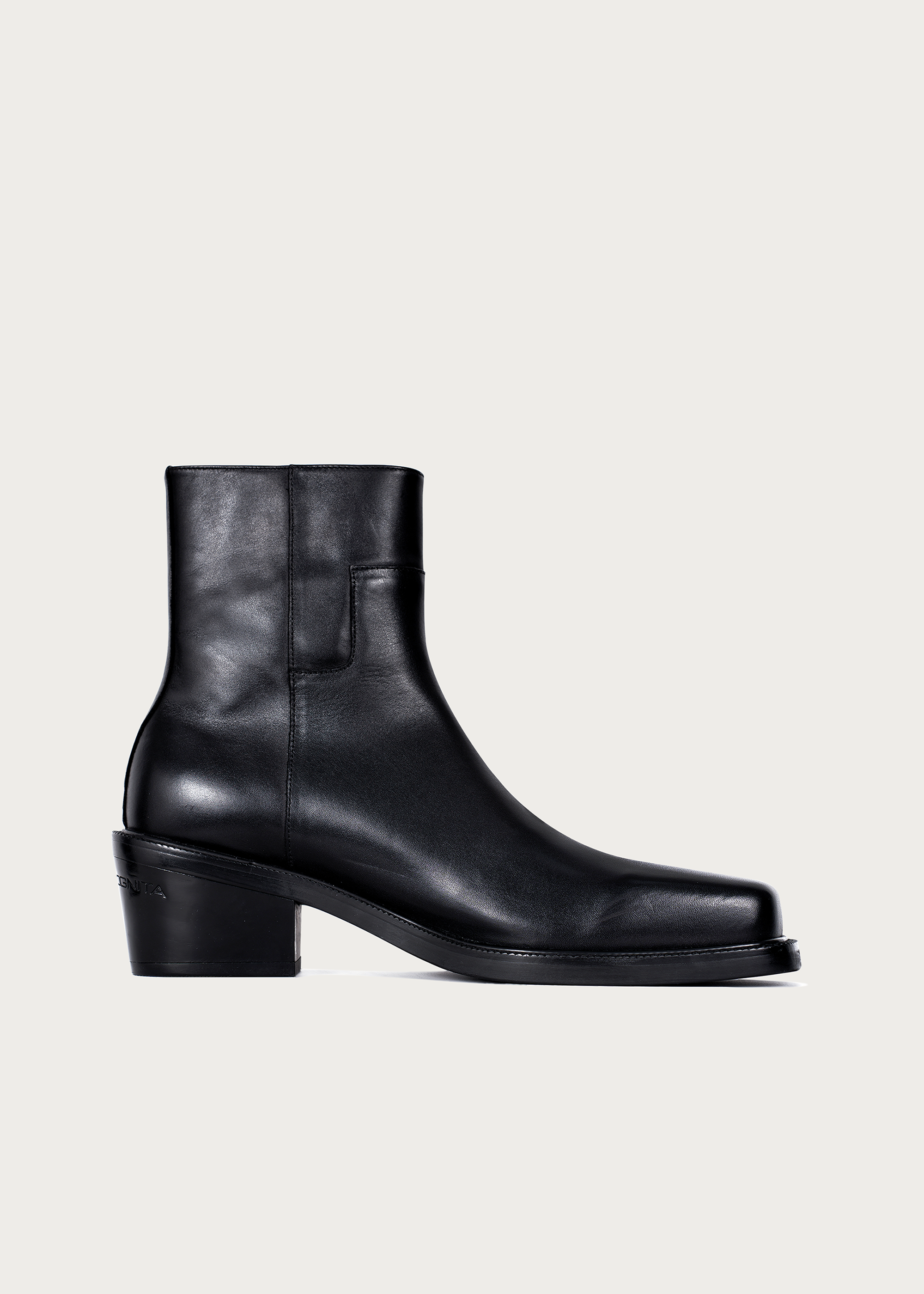 Black calf leather ankle boots worn styling