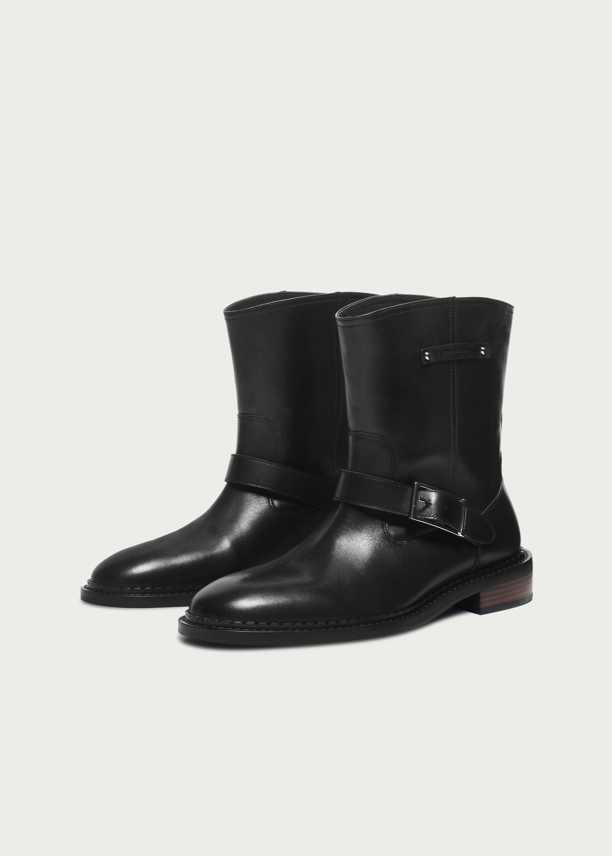 Wood-Grain Heel Ankle Boots Black