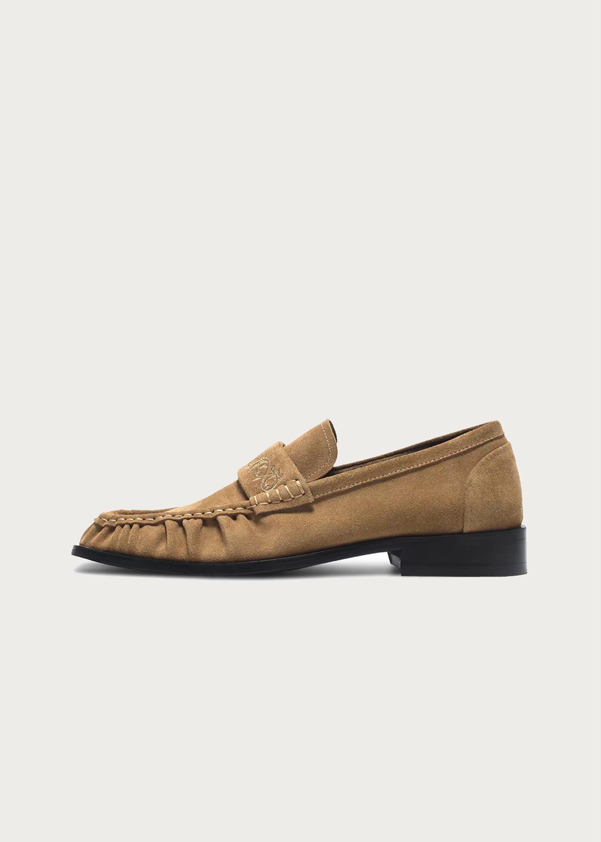 Square-Toe Vine-Engraved Loafers Khaki Brown
