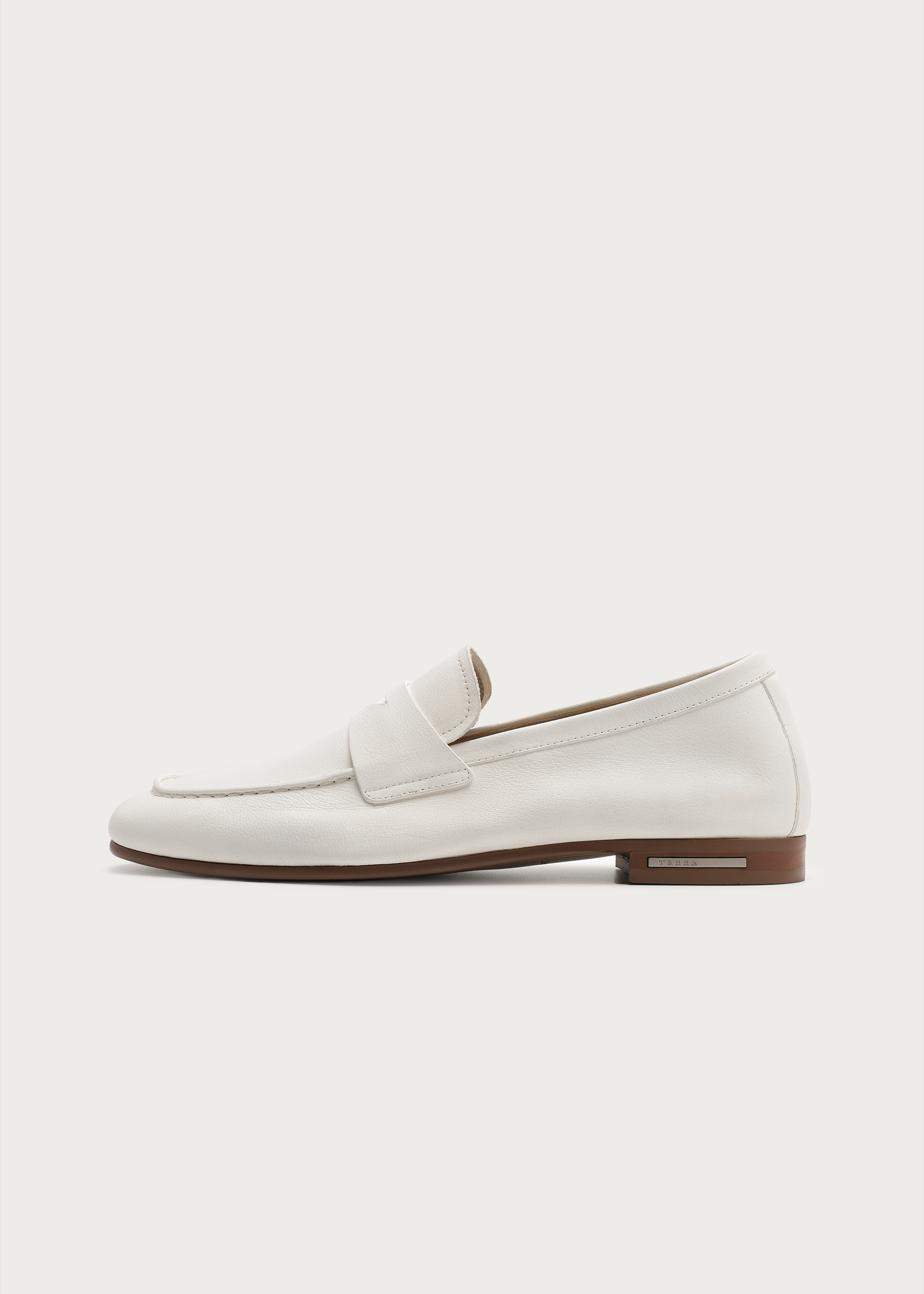 Camel leather loafers White