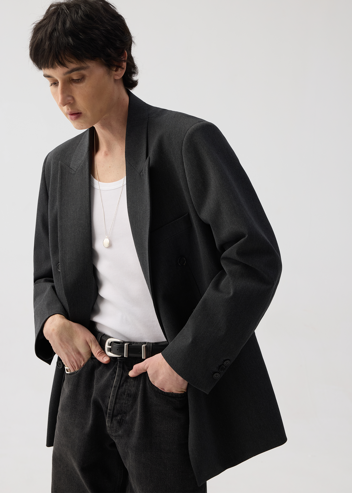 Notch Lapel Suit Blazer Gray