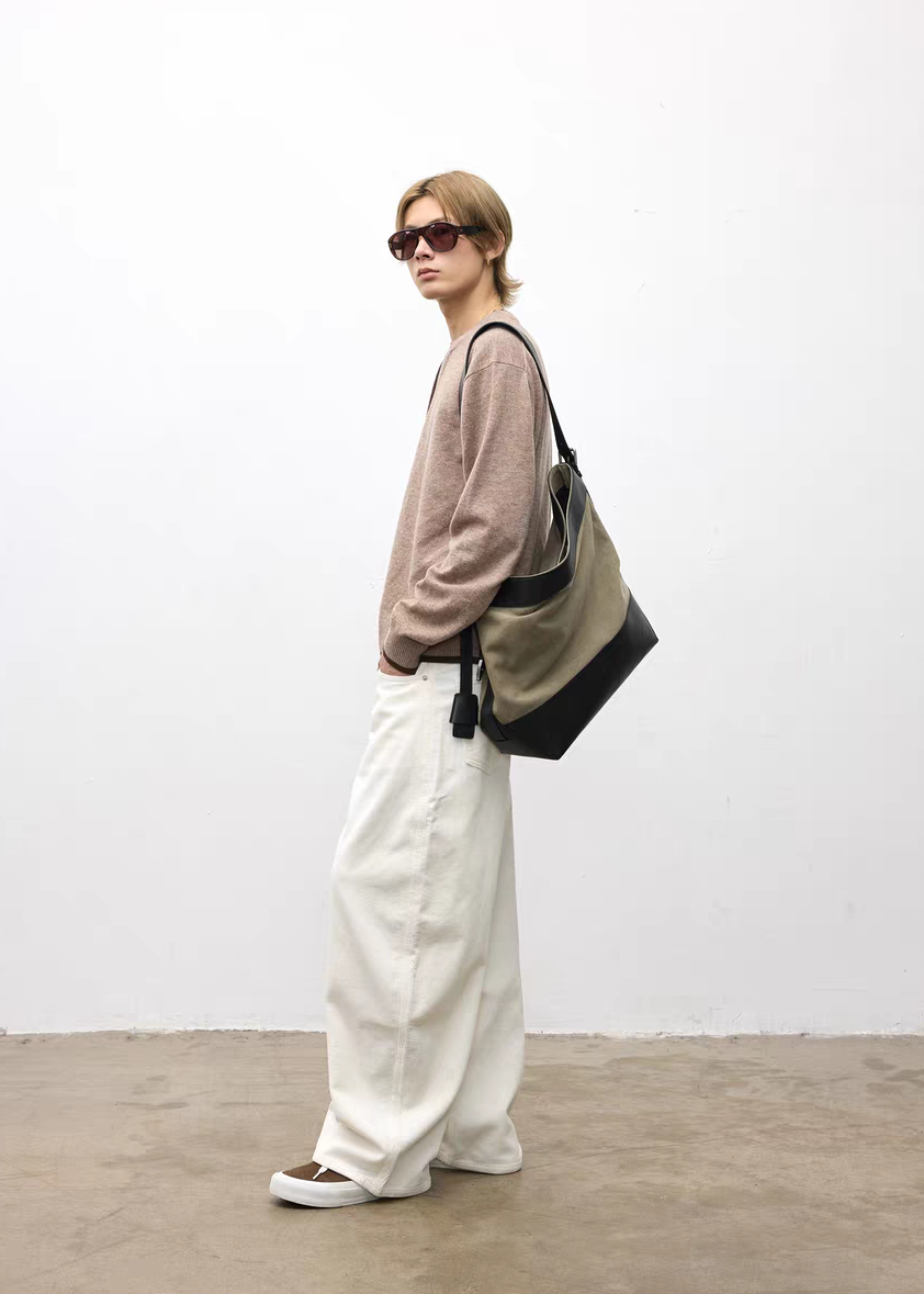 Patchwork Washed Canvas Tote Bag Moss Green