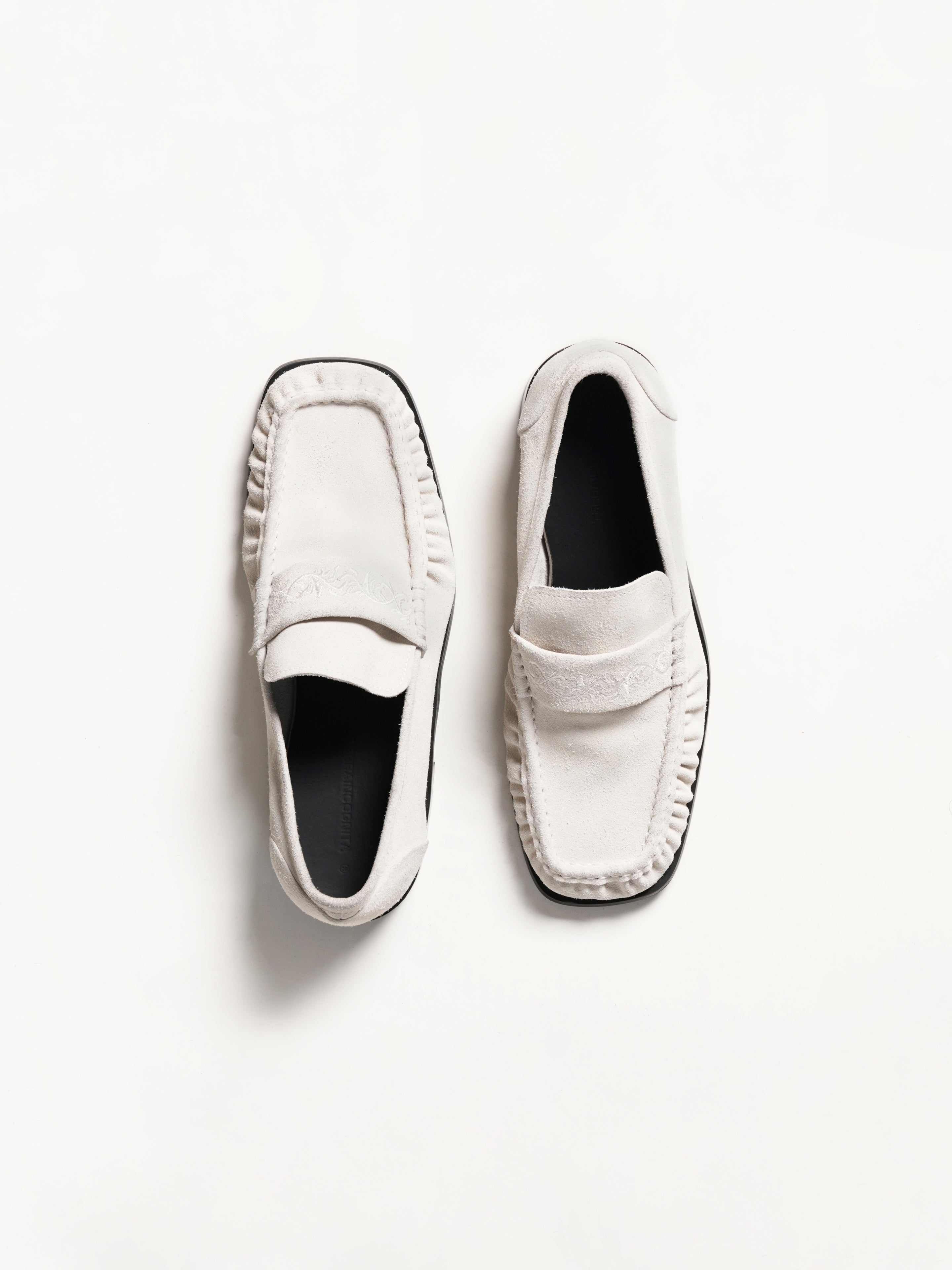 Square-Toe Vine-Engraved Loafers White