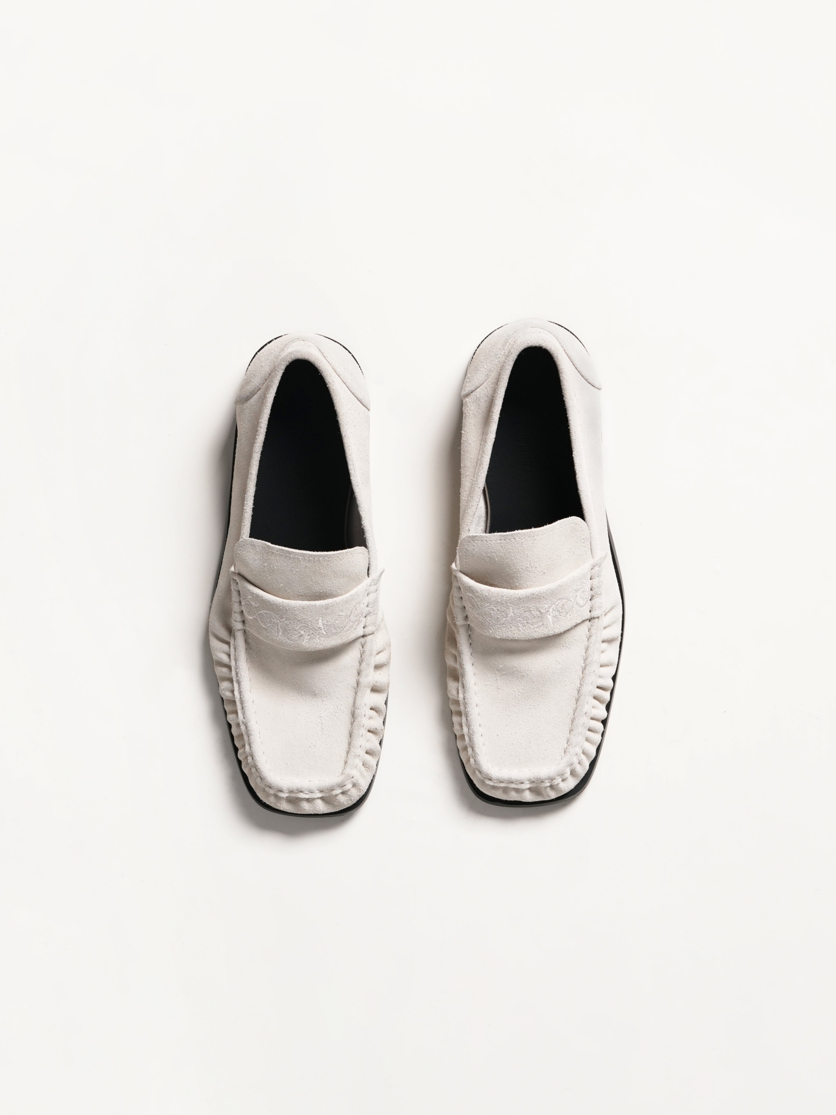 Square-Toe Vine-Engraved Loafers White