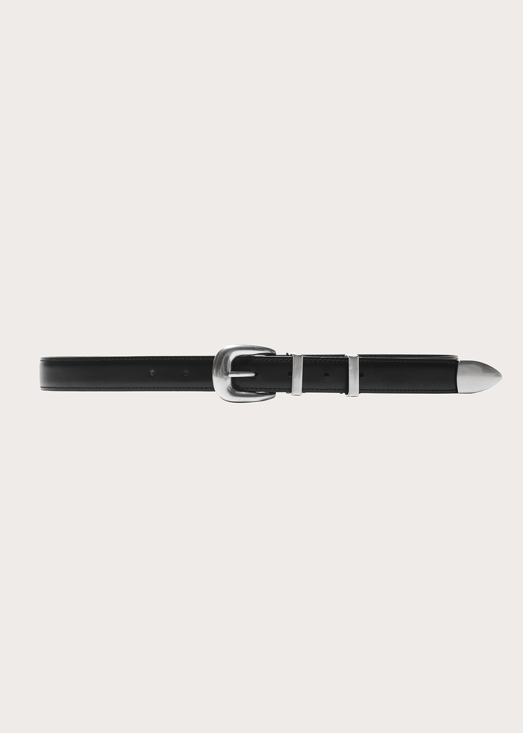 Top-Grain Cowhide Narrow Belt with Silver Buckle Black