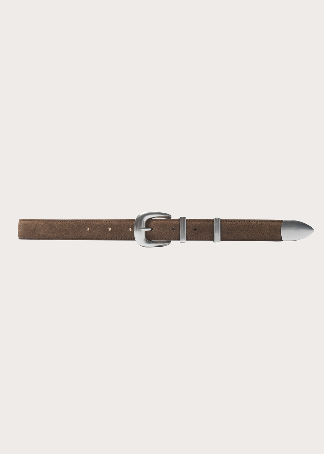 Top-Grain Cowhide Narrow Belt with Silver Buckle Brown