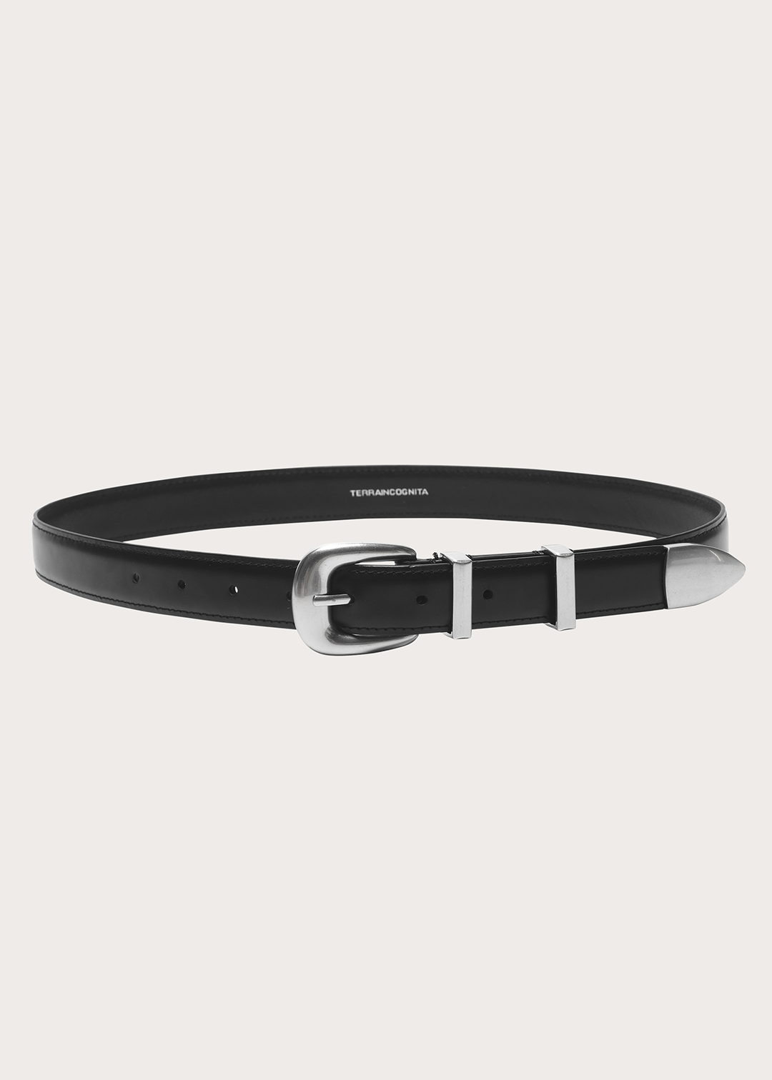 Top-Grain Cowhide Narrow Belt with Silver Buckle Black