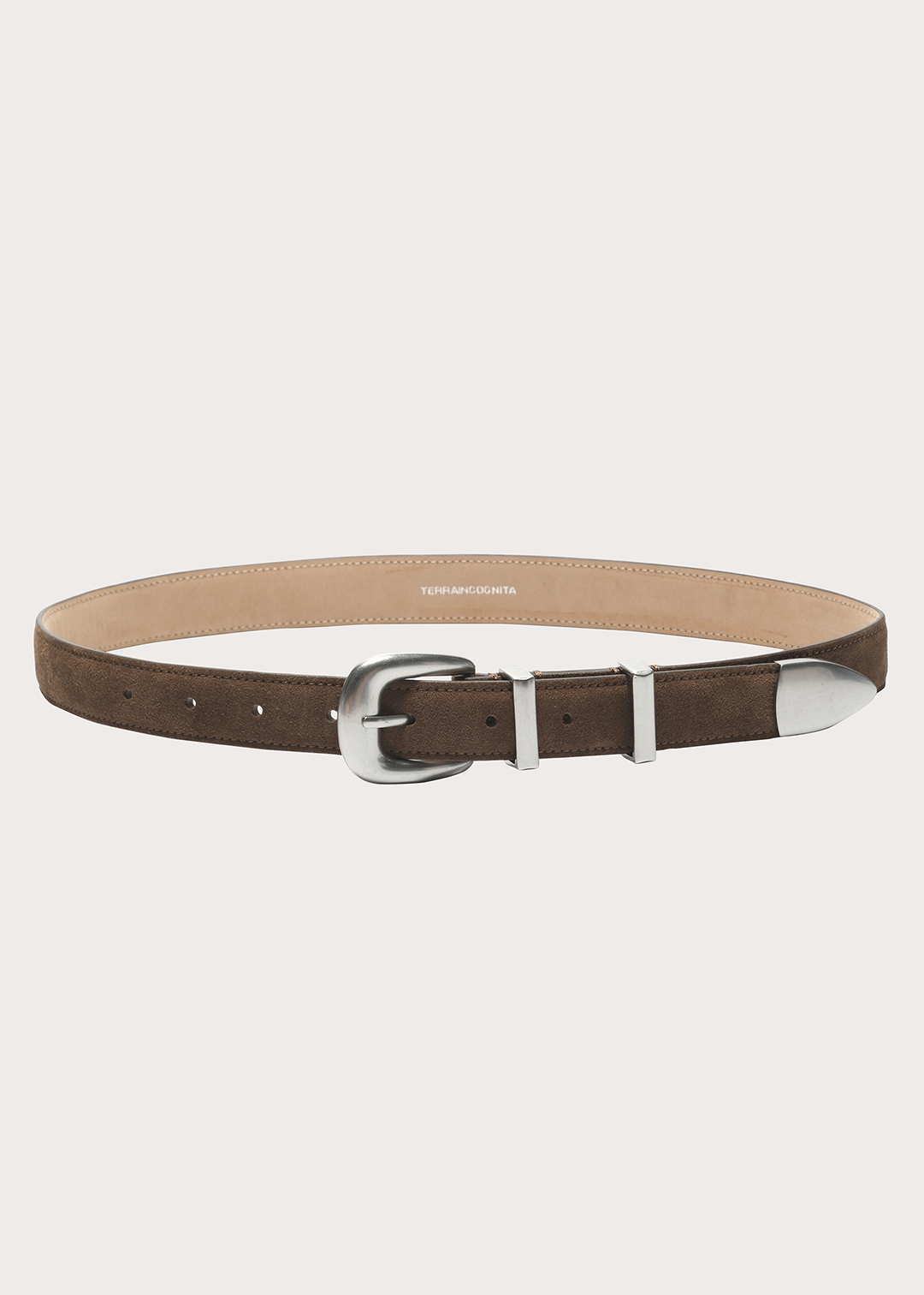 Top-Grain Cowhide Narrow Belt with Silver Buckle Brown