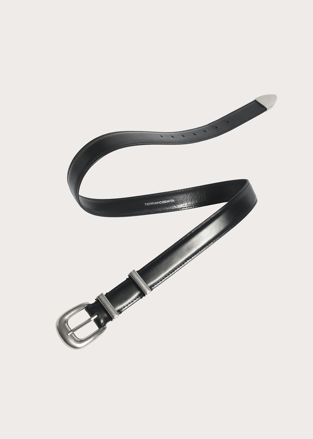 Top-Grain Cowhide Narrow Belt with Silver Buckle Black